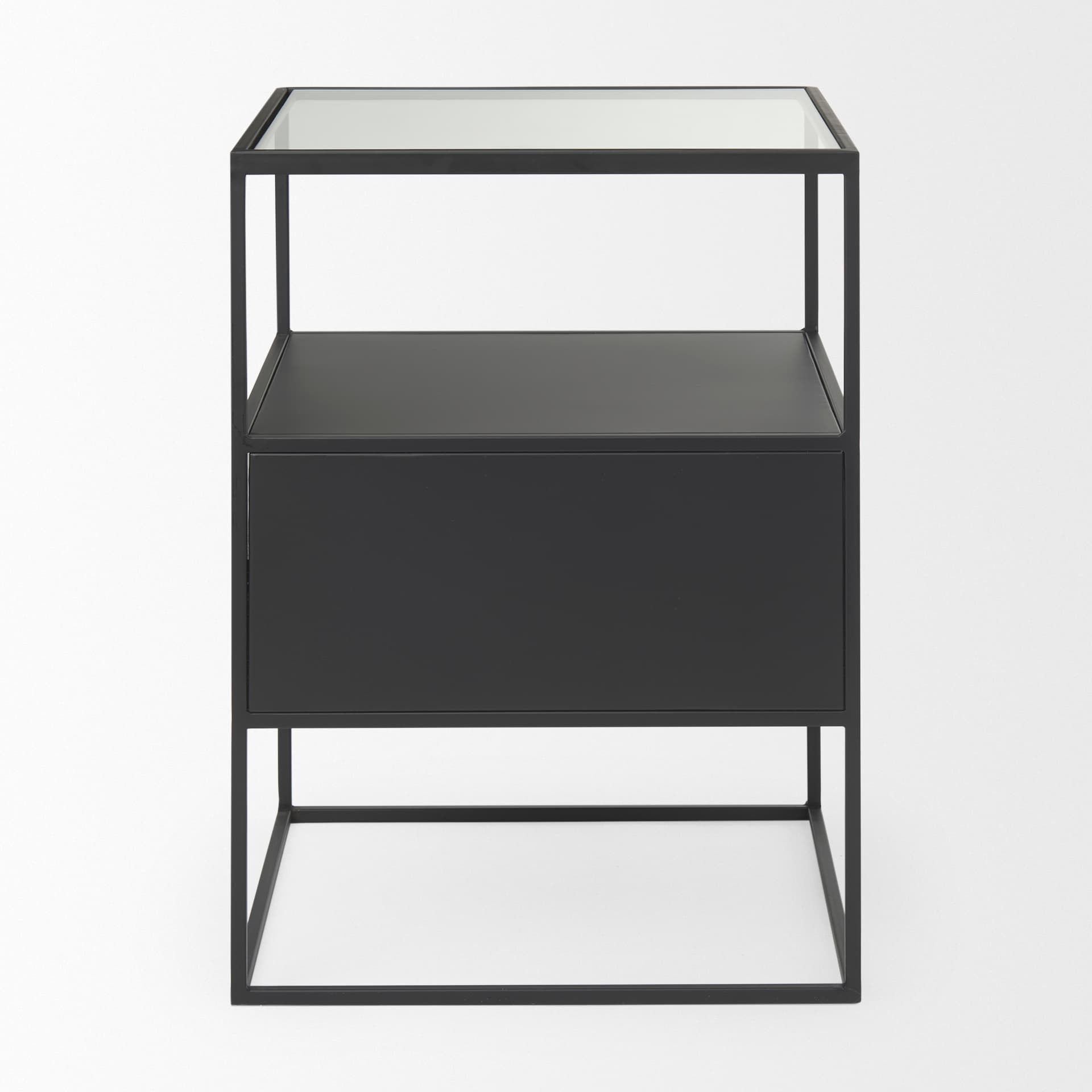 Samson 15.7L x 15.7W x 21.3H Side Table Matte Black Metal and Glass — product photograph