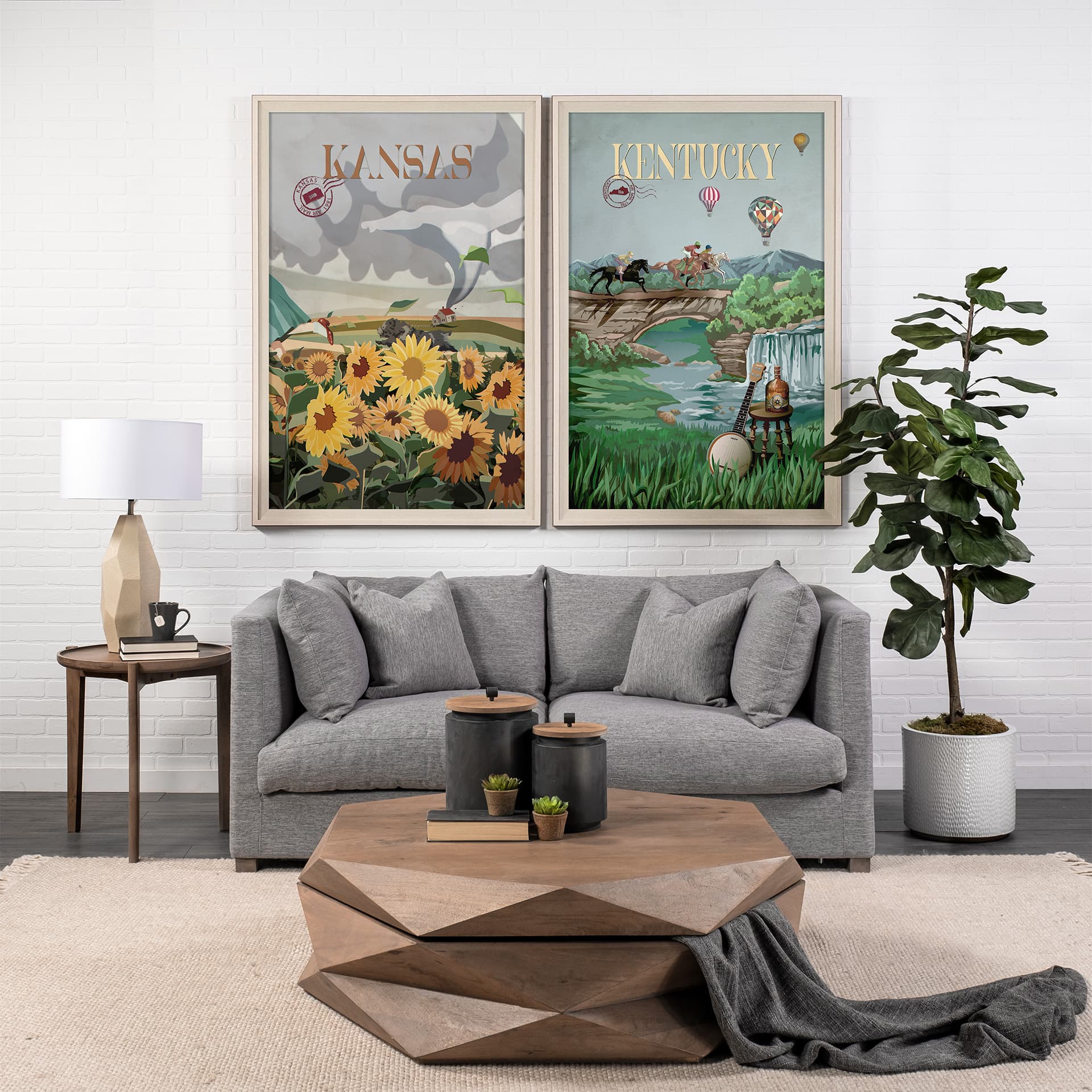 Kansas Go USA (XL) by Mercana Studio a Hand Embellished Decograph Framed Art Print under Glass — in a styled room