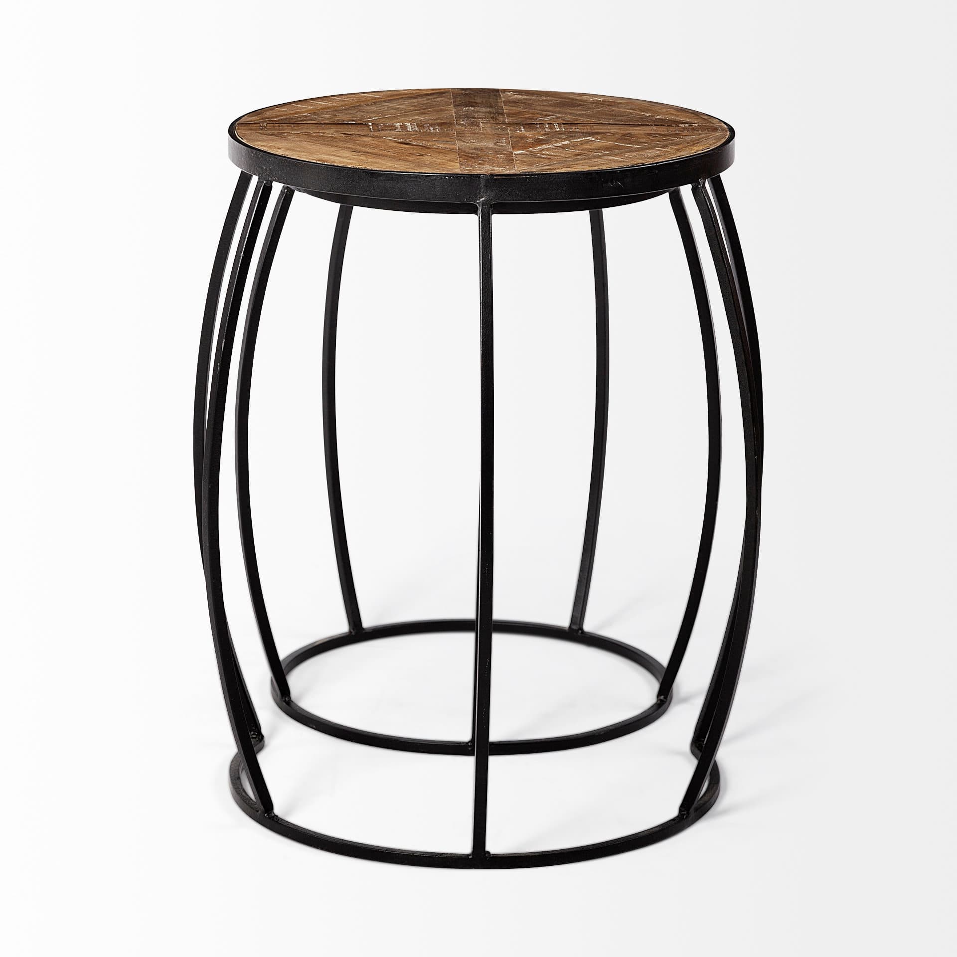 Clapp III (Set of 2) 20L x 20W Brown Round Wood Top W/ Black Metal Frame Nesting Accent Tables — product photograph