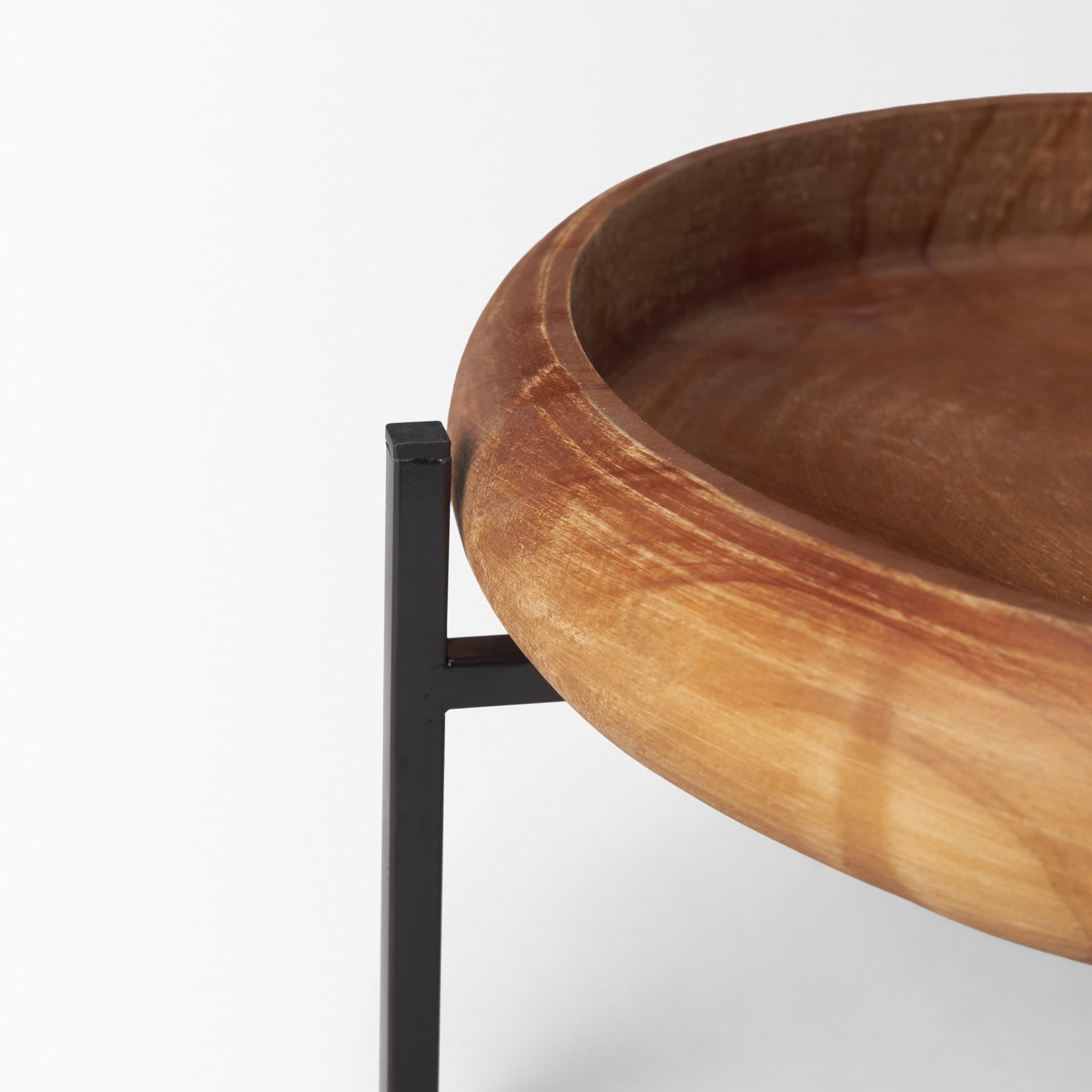 Wally Round Medium Brown Wood w/ Matte Black Metal Stand Trays — product photograph
