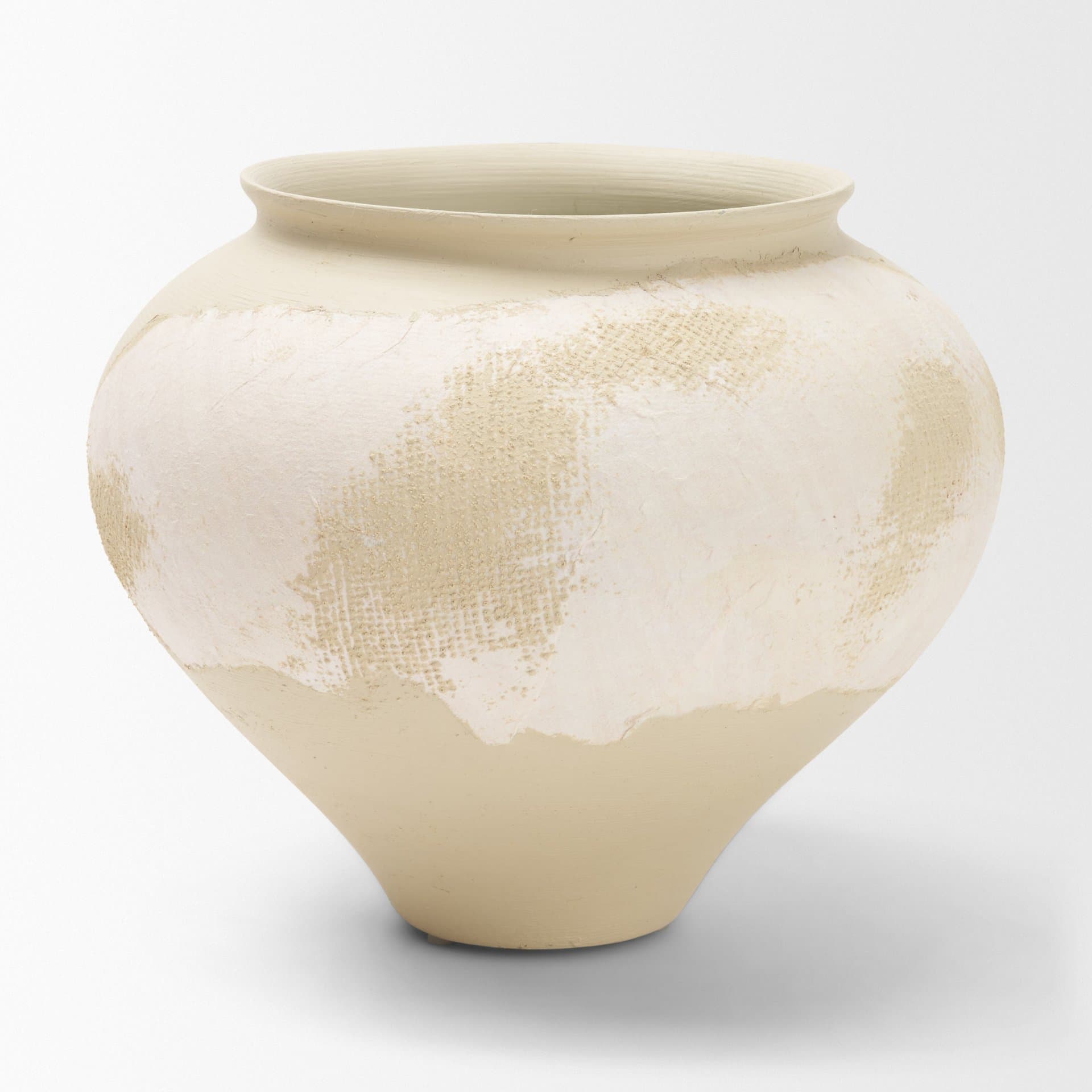 Velo Cream w/White Hand-Painted Terracotta Decorative Vase — product photograph