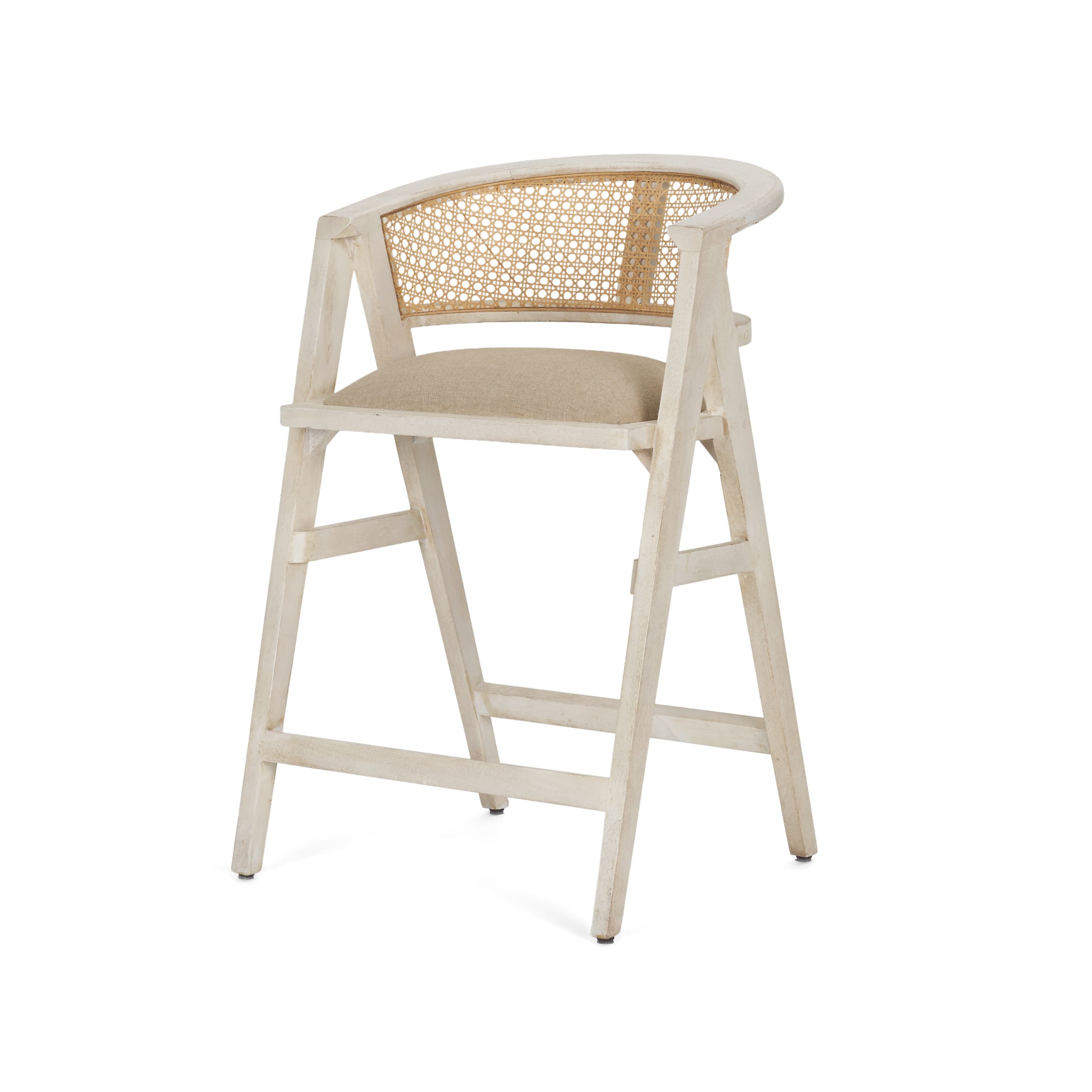 Tabitha Low Back 26.75in Seat Counter Stool | Beige Fabric w/ Wood — product photograph