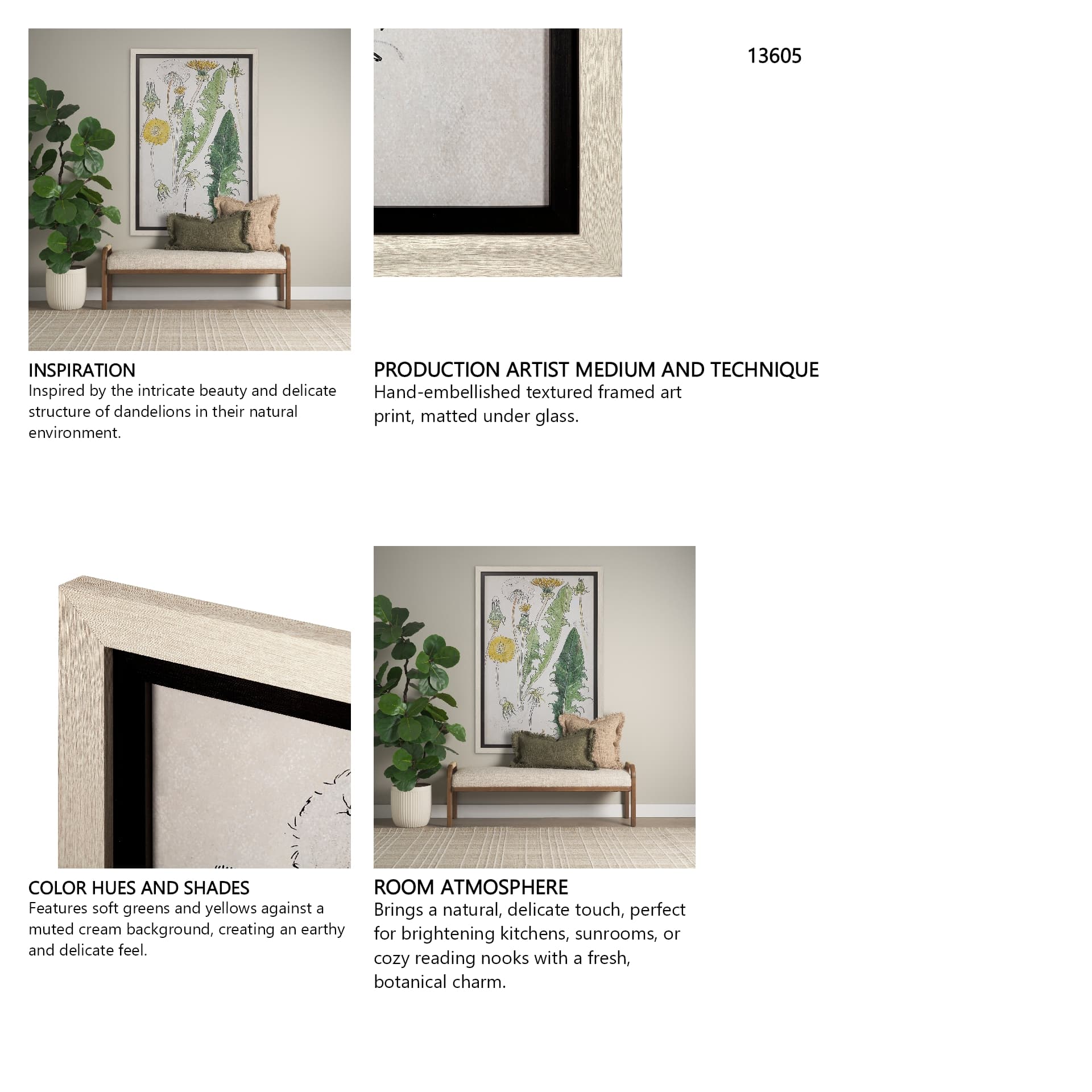Maskros Akvarellmalning by John Bauer Hand Embellished Textured Framed Art Print Matted under Glass — product photograph