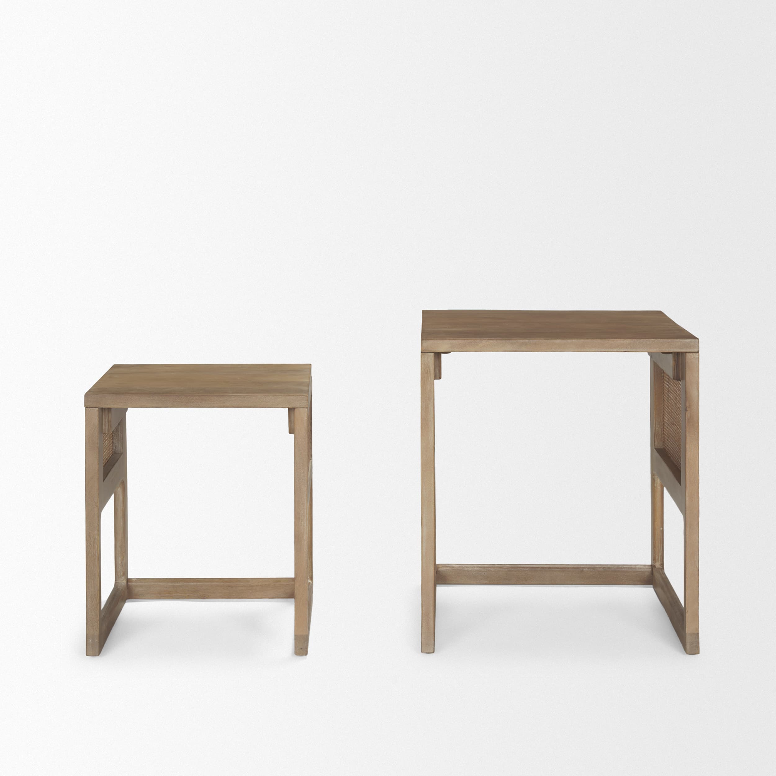 Grier Set of 2 Light Brown Solid Wood w/ Cane Nesting Accent Tables — product photograph