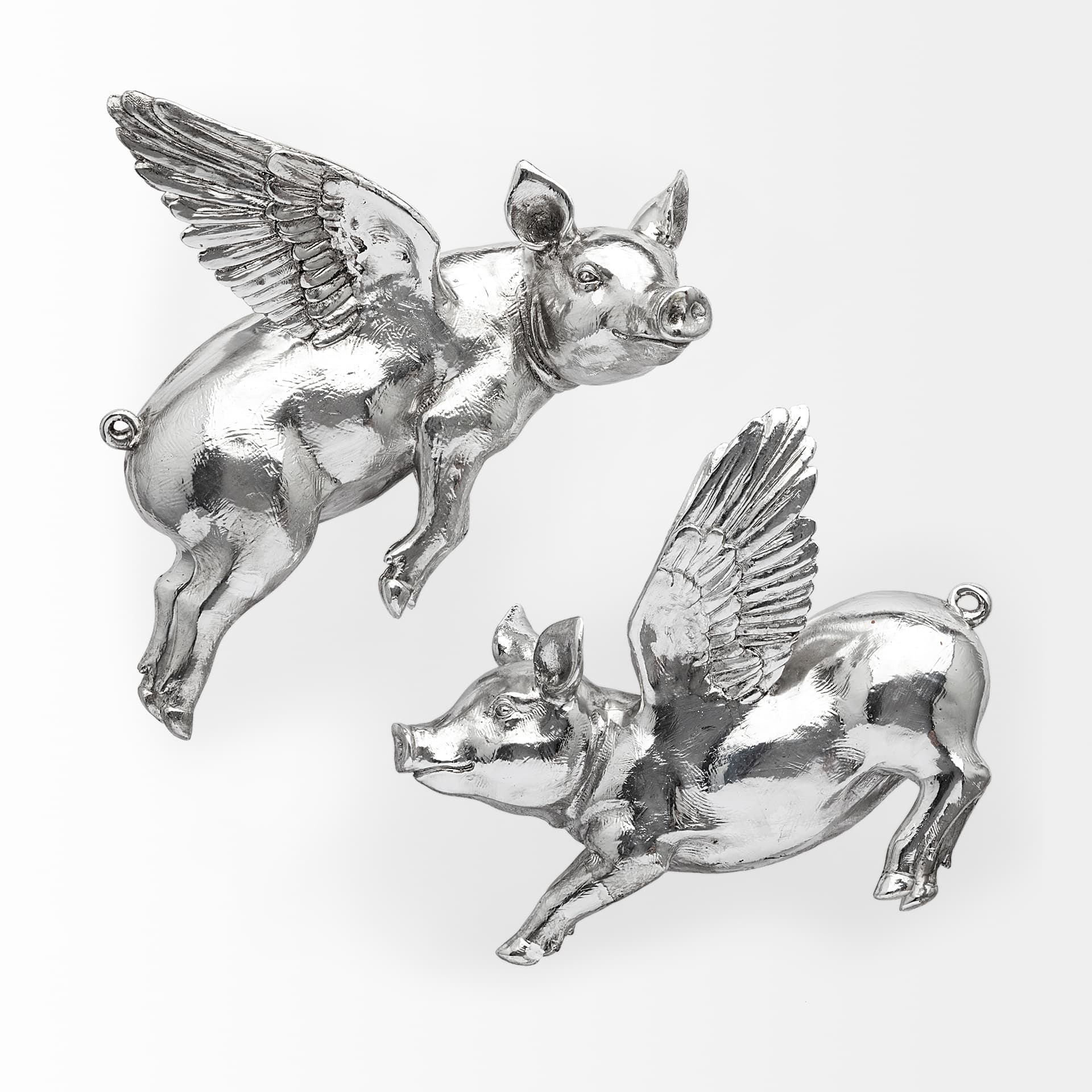 Hogbadi Set of 2 Silver Flying Pigs — product photograph