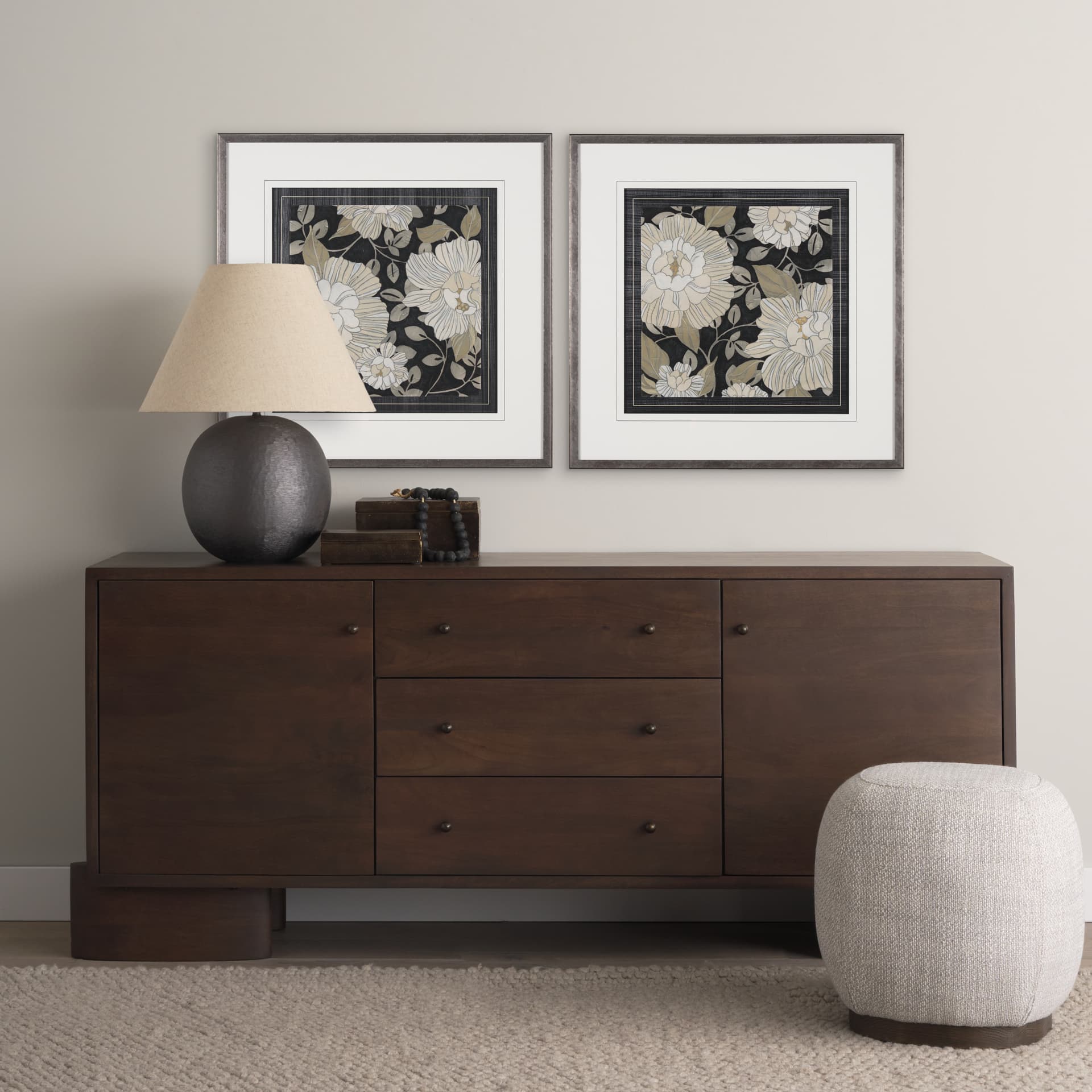 Garden Noir I by June Erica Vess a Hand Embellished Textured Framed Art Print Matted under Glass — in a styled room