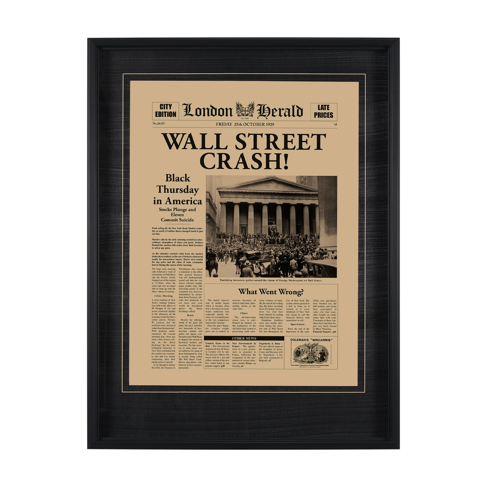 Wall Street Crash by Vintage Collection Hand Embelished Textured Framed Art Photo Matted under Glass — product photograph