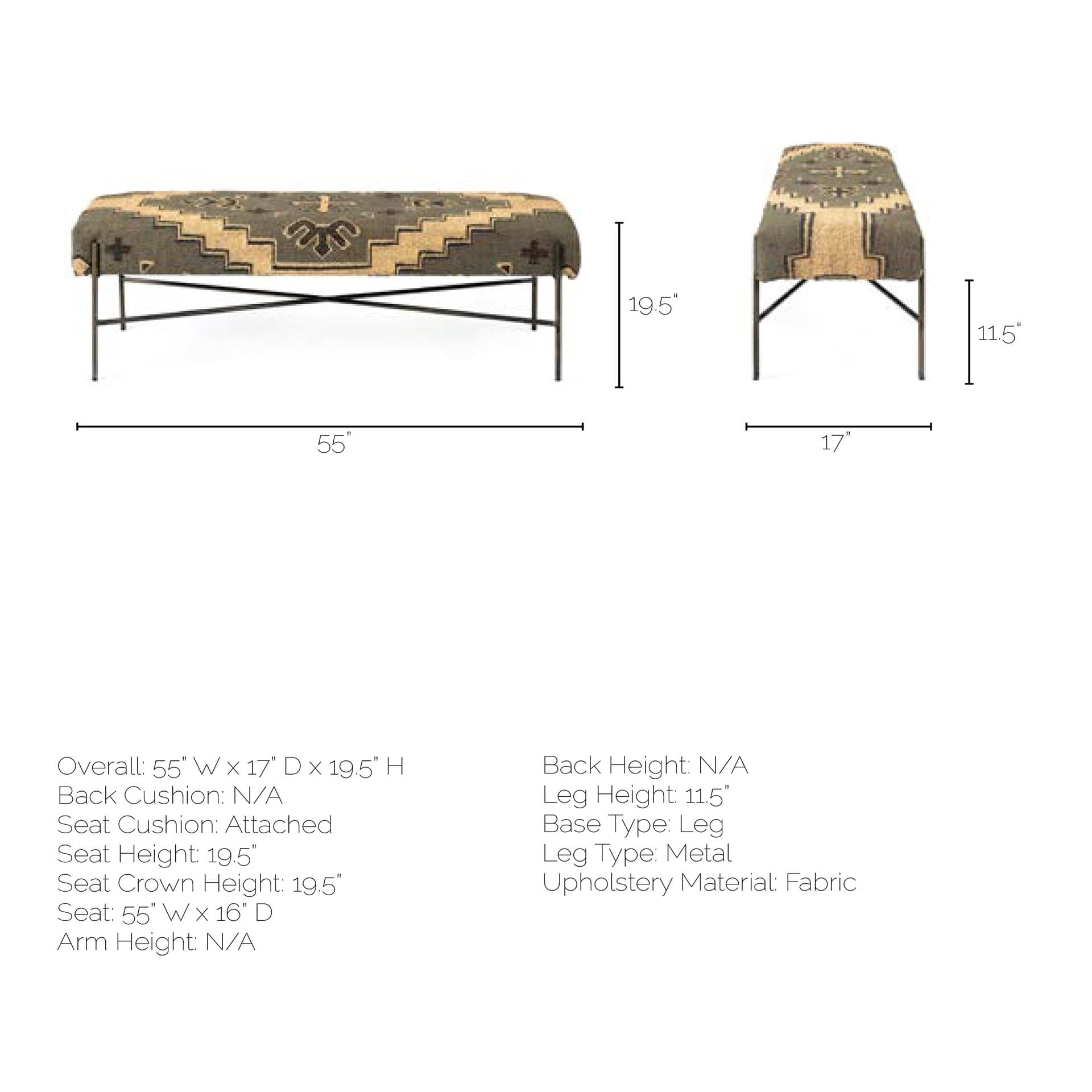 Avery I 55L x 17W Multi Colored Upholstered Patterned Seat Accent Bench — product photograph