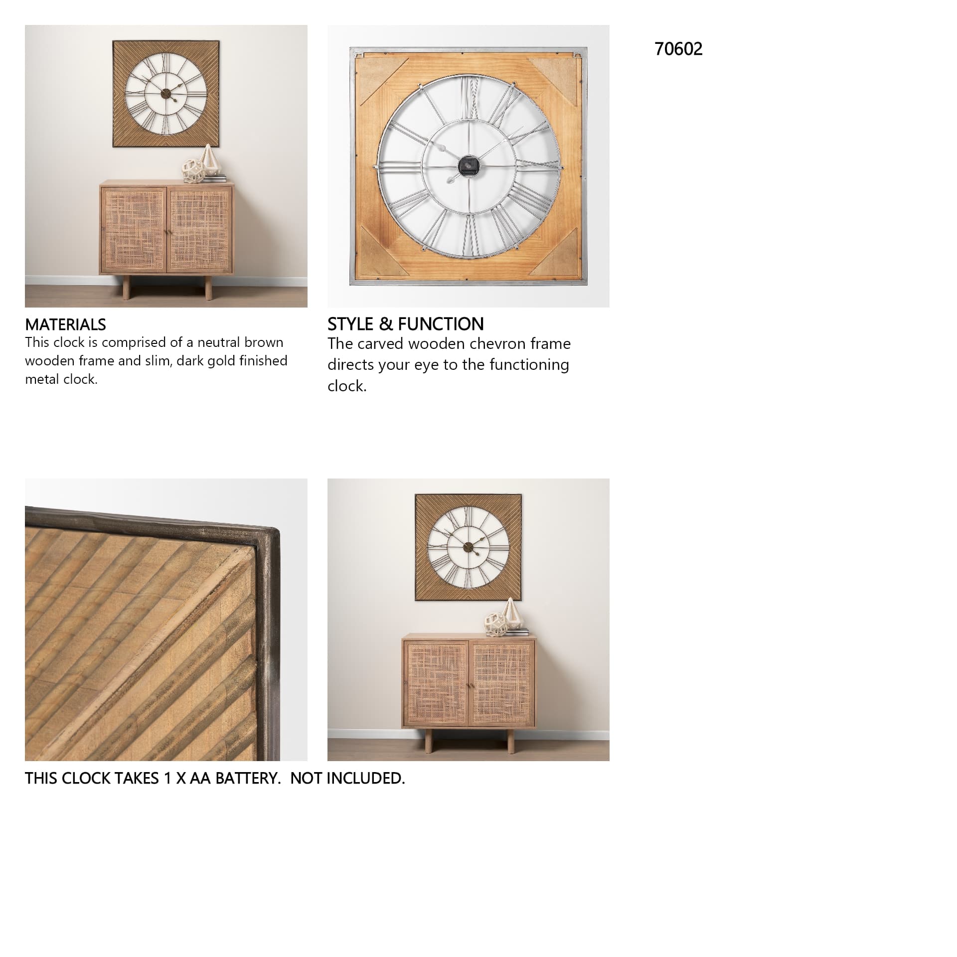 Rondell Light Brown Wood W/ Gold Metal Wall Clock — in a styled room