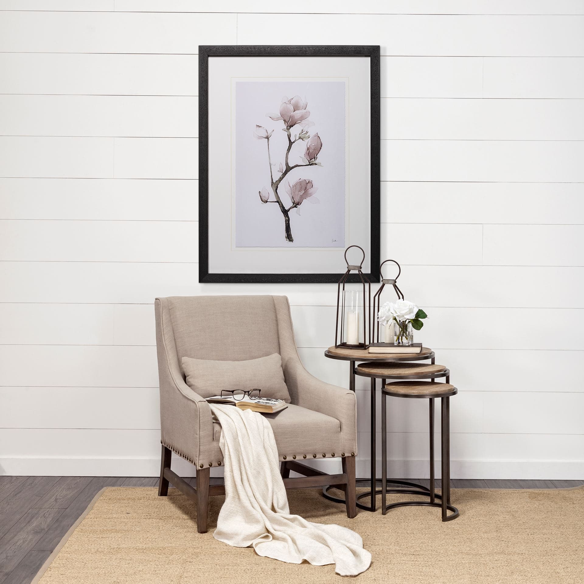 Magnolia I by Gabrielle C a Framed Art Print Matted under Glass — in a styled room