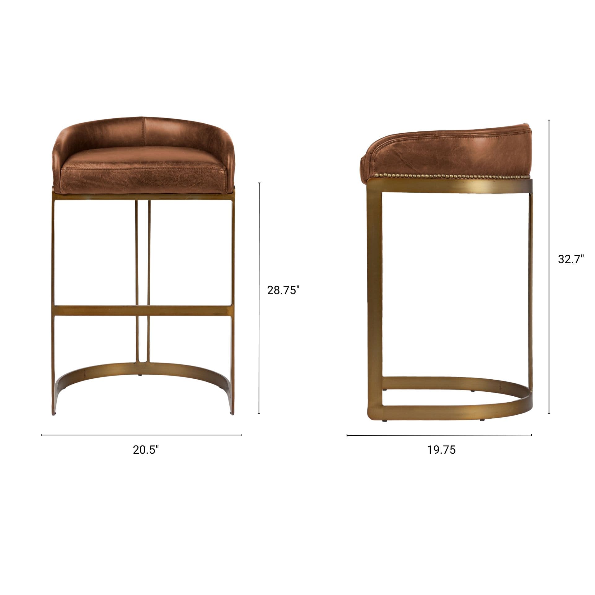 Hollyfield Low Back 28.75in Seat Bar Stool | Cognac Brown Leather — product photograph