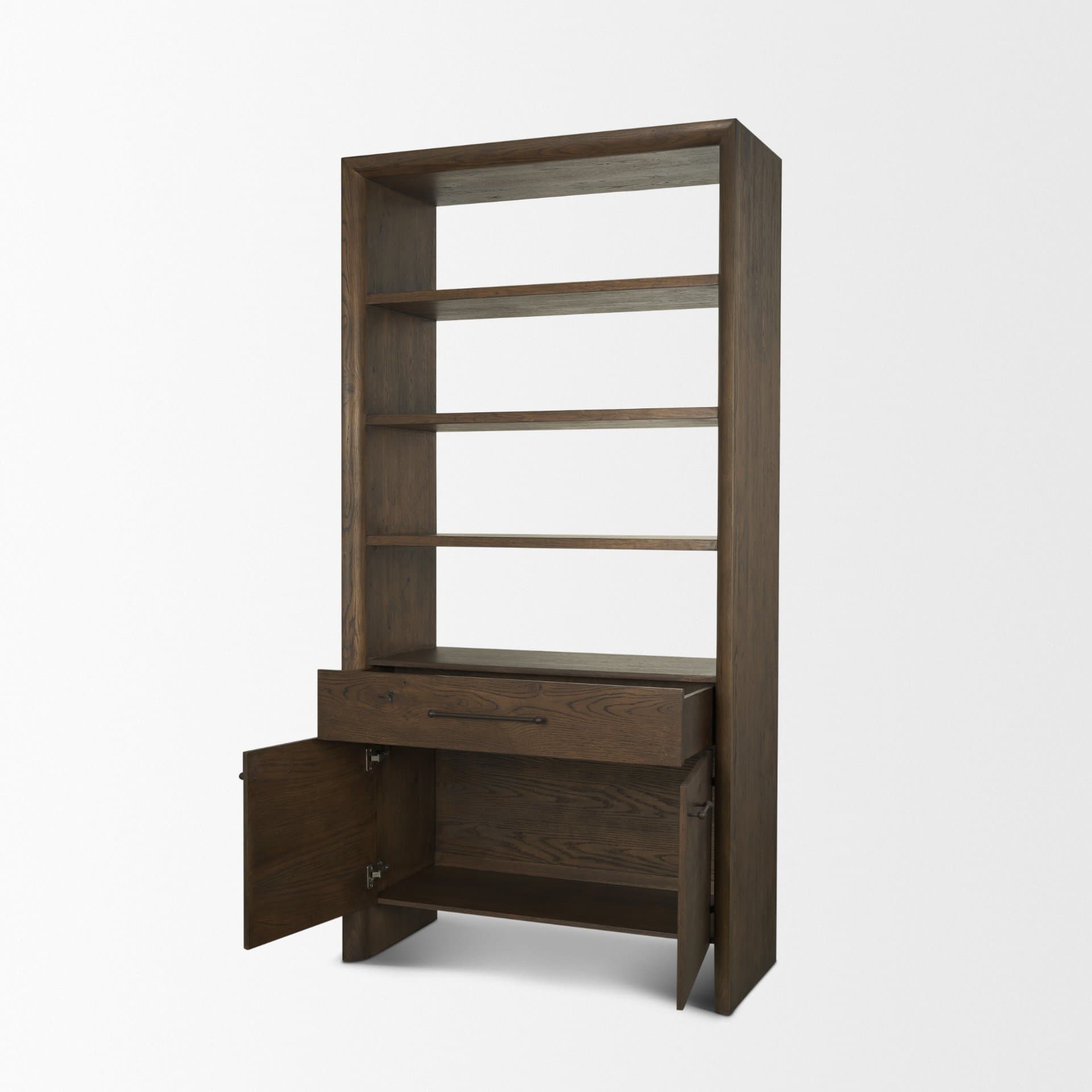 Belford 2-Door Open Dark Brown Oak Wood Shelving Unit — product photograph