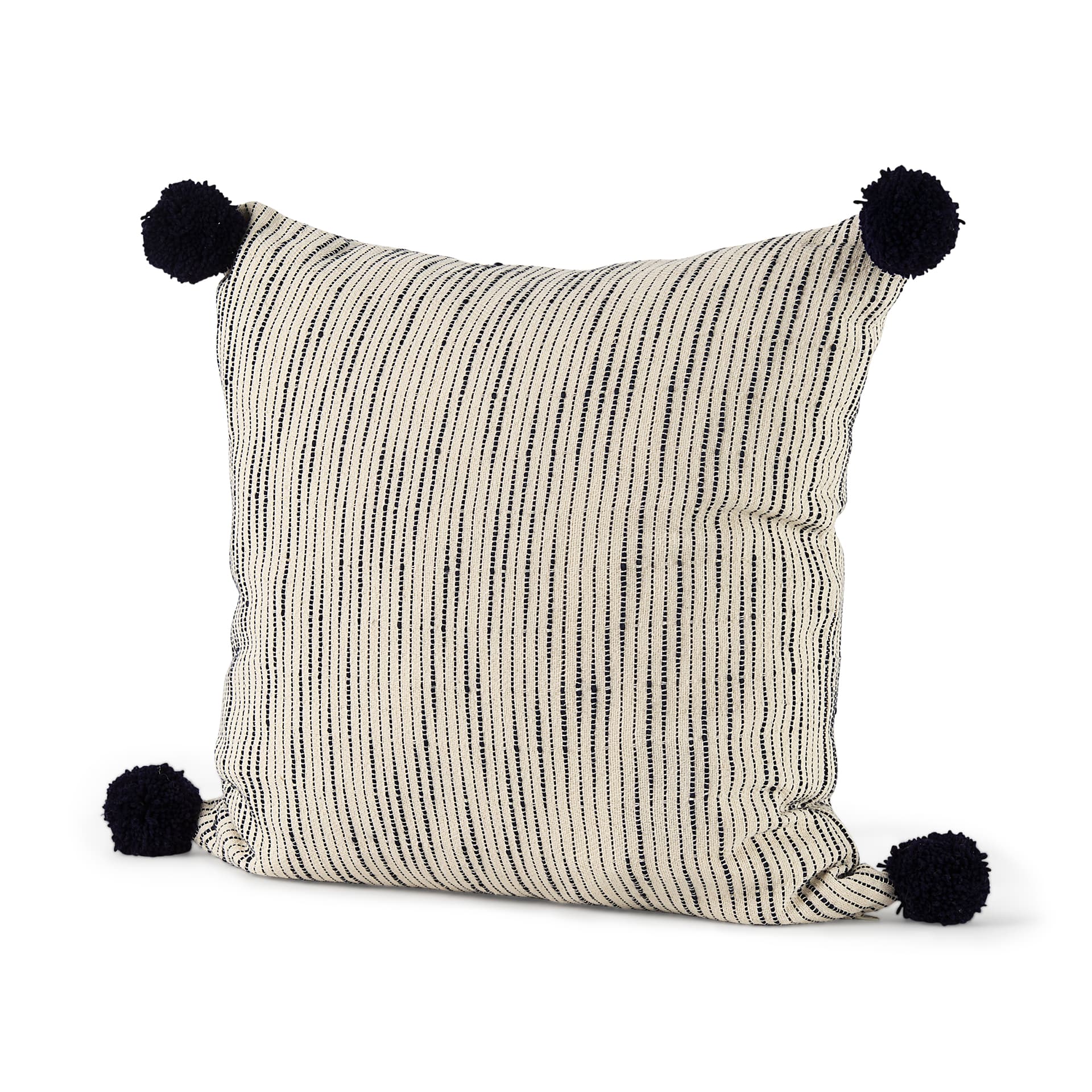 Krystal 20x20 Cream/Blue Pom Pom Pillow Cover — product photograph