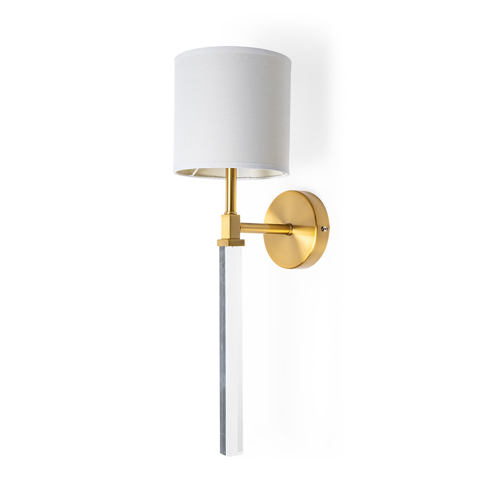 Santander II 6.5x22 Gold Metal and White Linen Shade Wall Sconce — product photograph