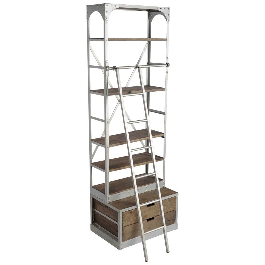 Brodie III 32L x 22W x 94H Medium Brown Wood Silver Accent Four Shelf Shelving Unit — product photograph