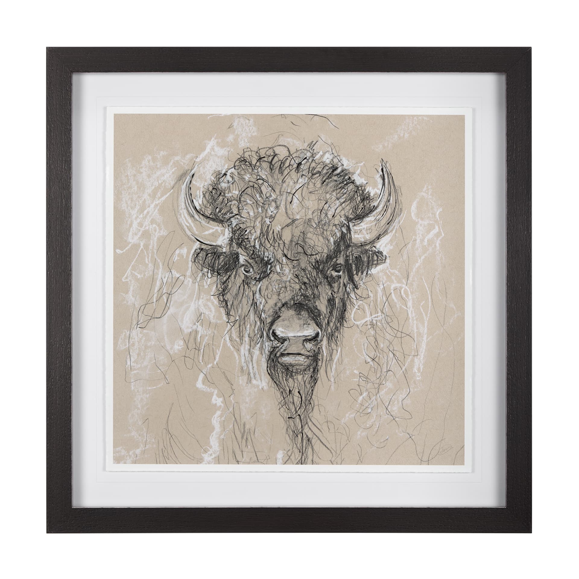 Sketch of Animal IX (Bison) by Mercana Studio Hand Embellished Framed Art Print Matted under Glass — product photograph