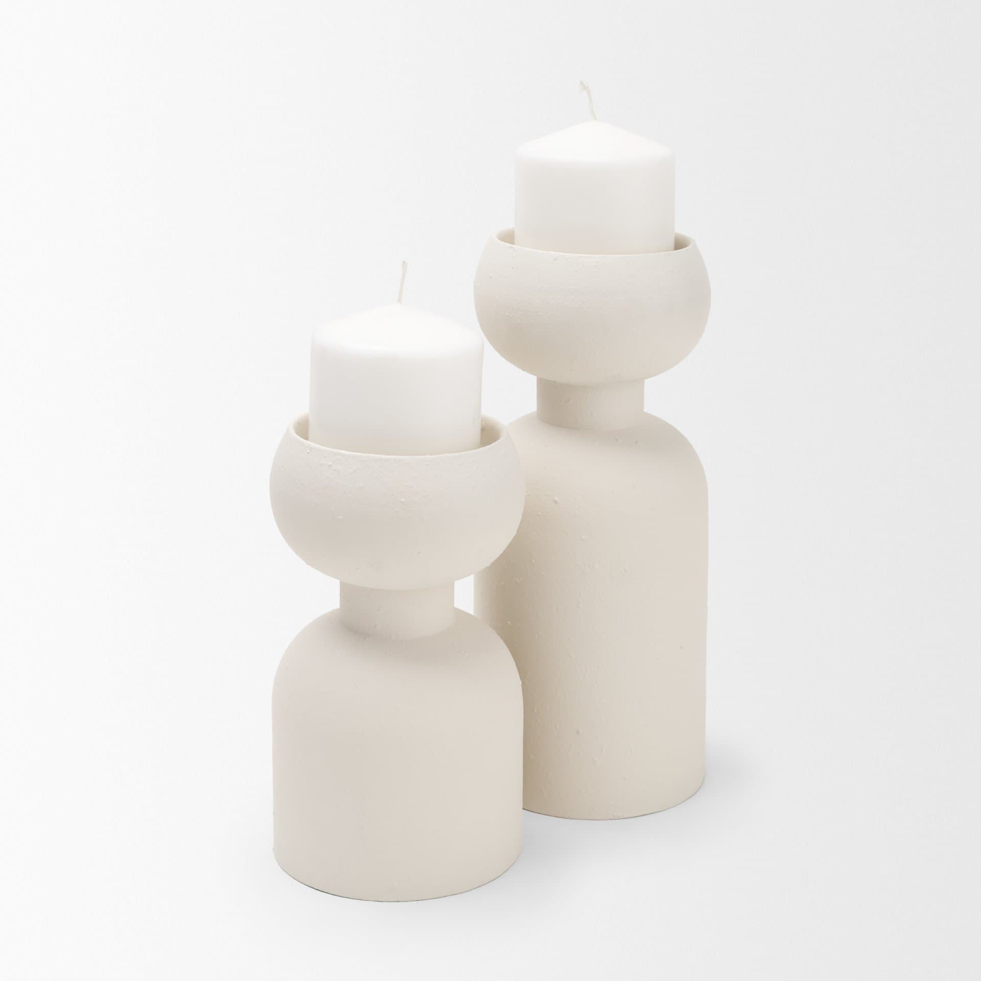 Pelar Large Matte White Metal Stacked Pillar Candle Holder — product photograph