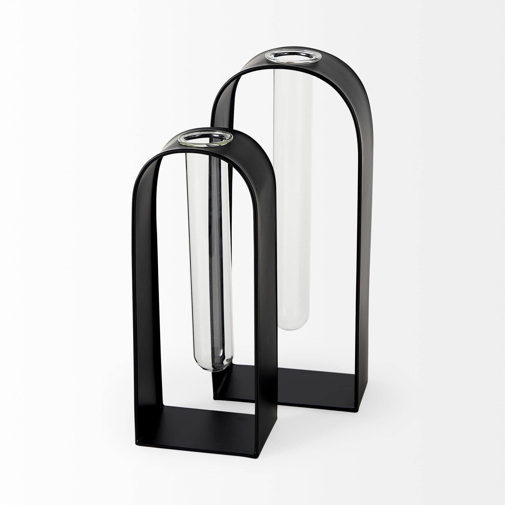 Boyer 5.1L x 3.0W x 12.0H Black Metal W/Glass Set of Two Test Tube Decorative Objects — product photograph