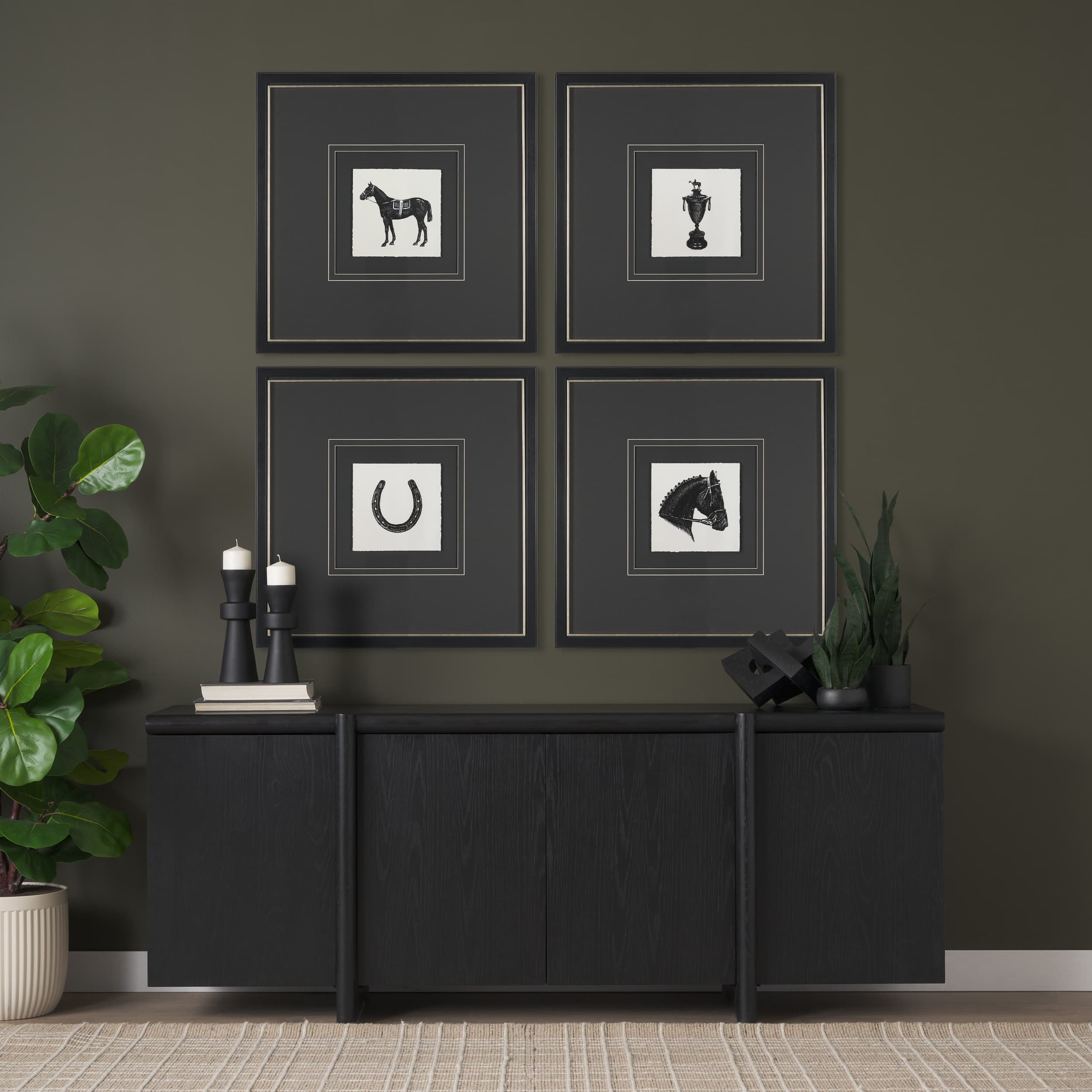 Equestrian Etching IV by Mercana Studio Hand-Embellished Textured Framed Artwork Matted under Glass — product photograph