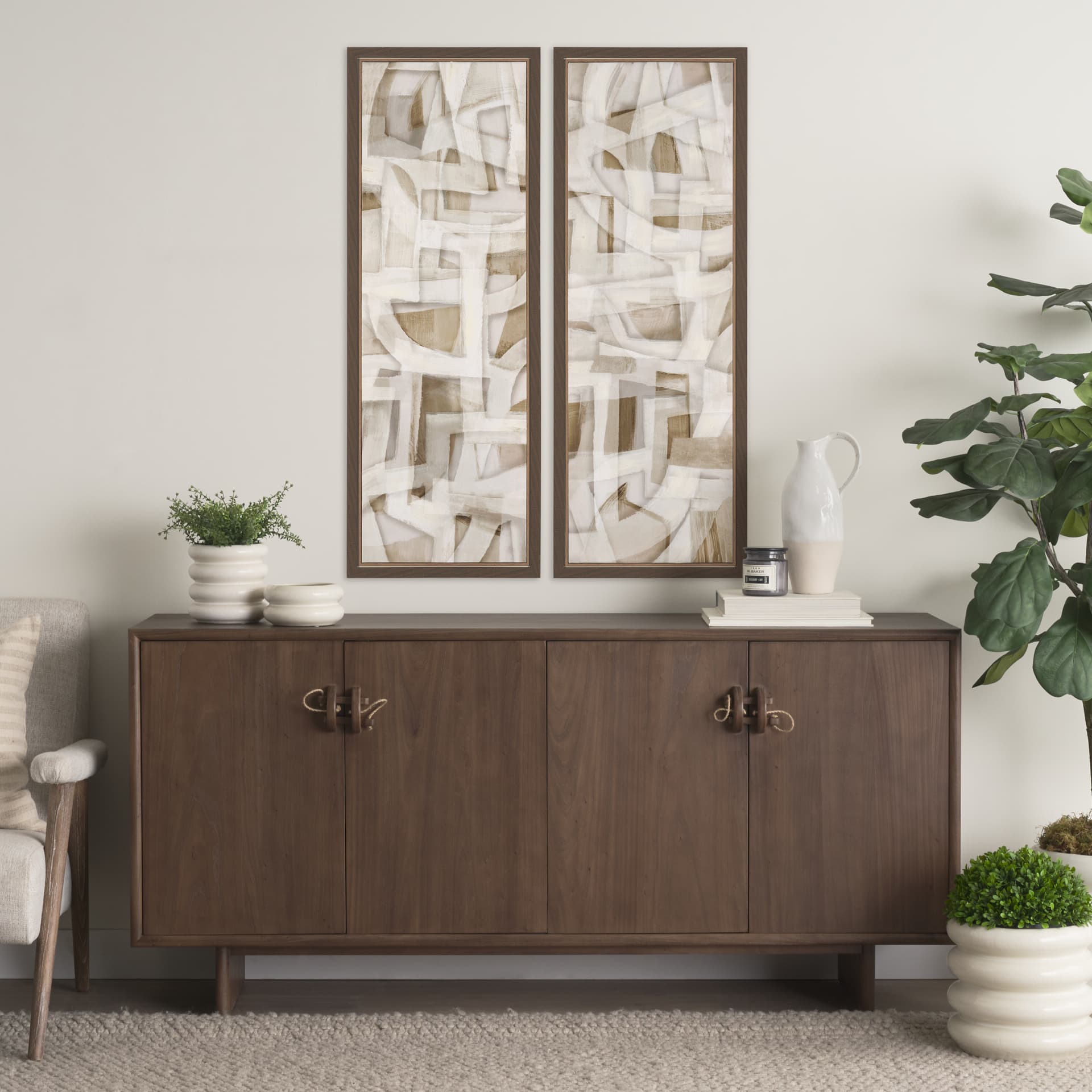 Neutral Forms II by Hannah Dawson Hand-Embellished Textured Framed Canvas Artwork — in a styled room