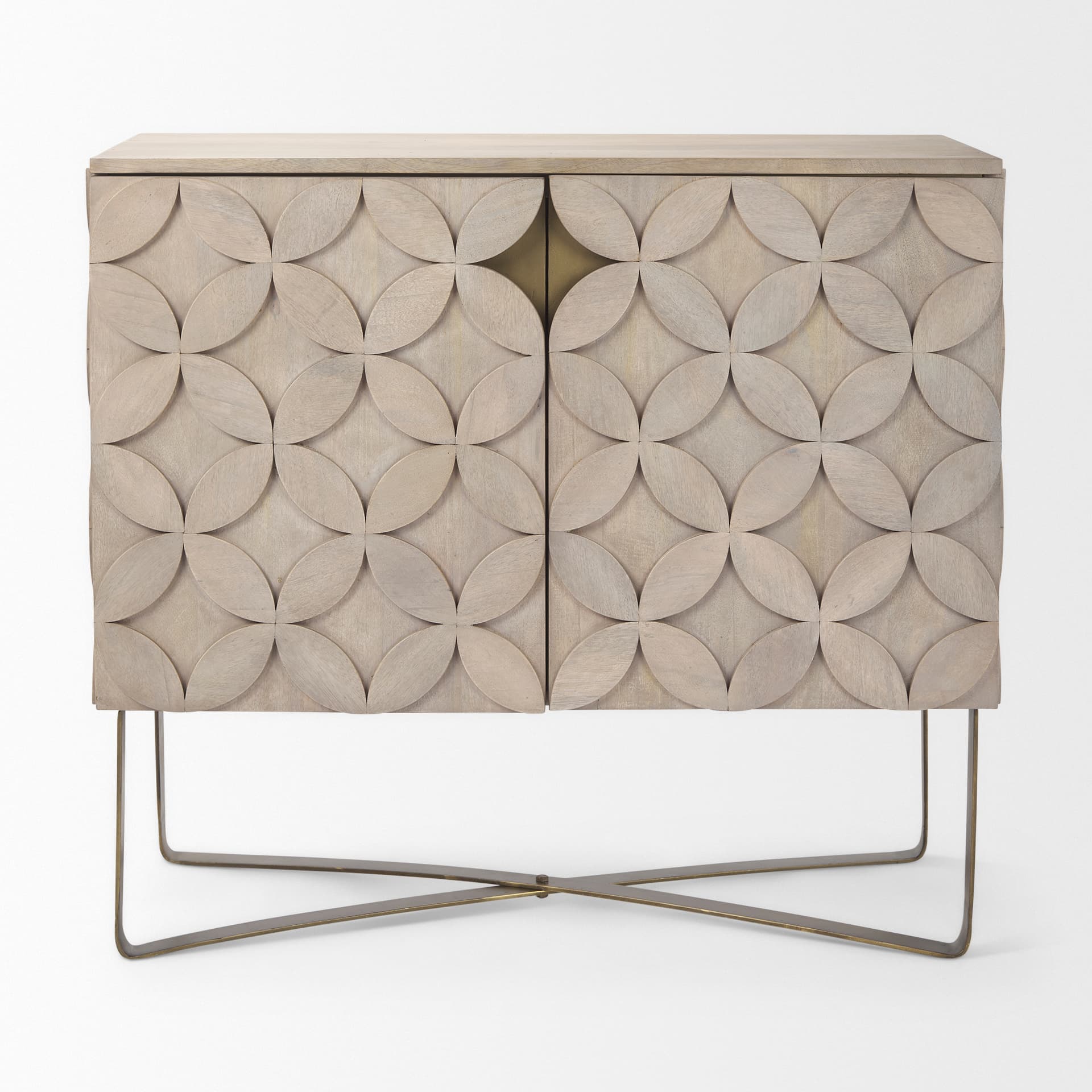 Excelsior 36.0L x 18.0W x 32.5H Light Brown Wood Gold Iron Base Accent Cabinet — product photograph