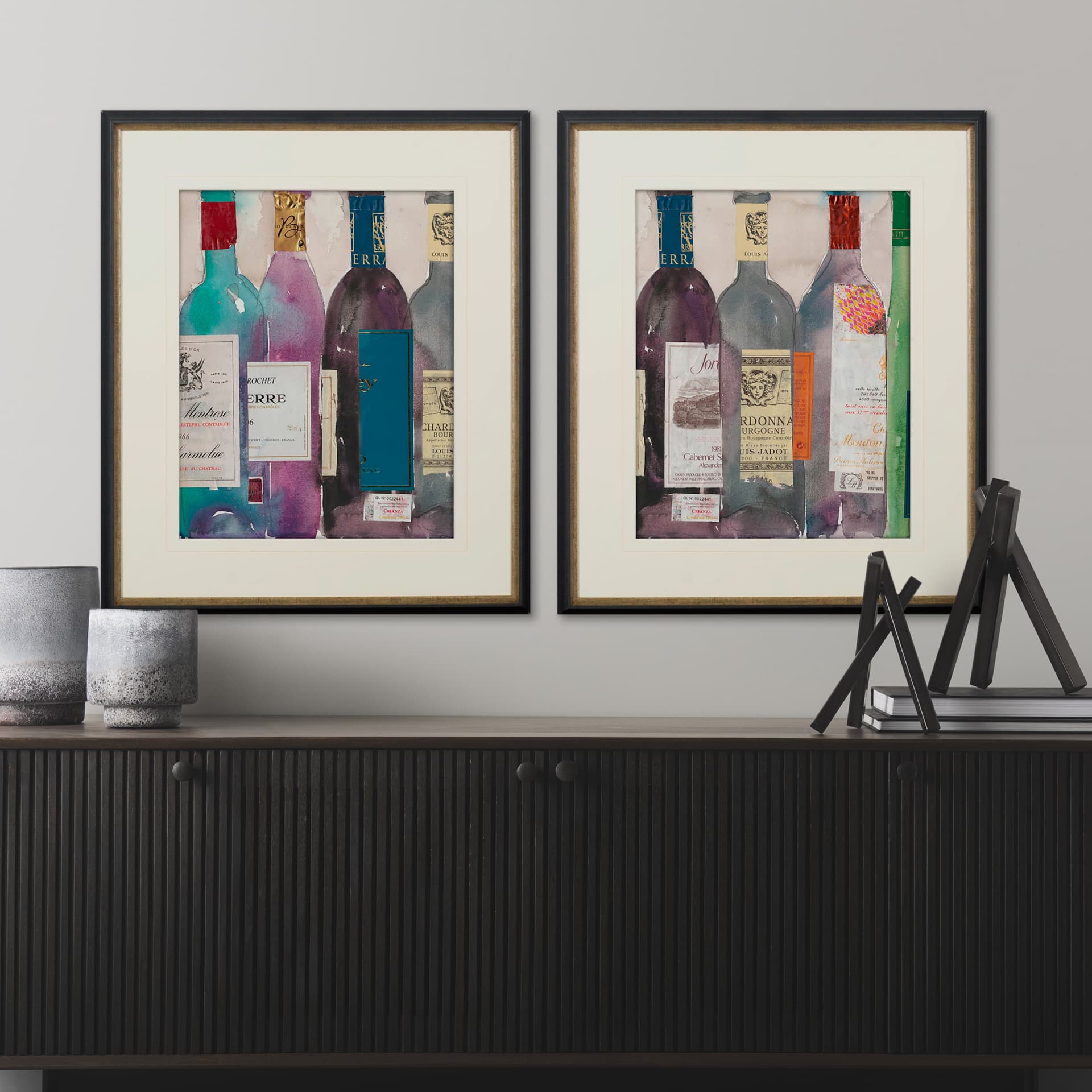 Dinner Party III by Samuel Dixon a Hand Embellished Textured Framed Art Print Matted under Glass — in a styled room