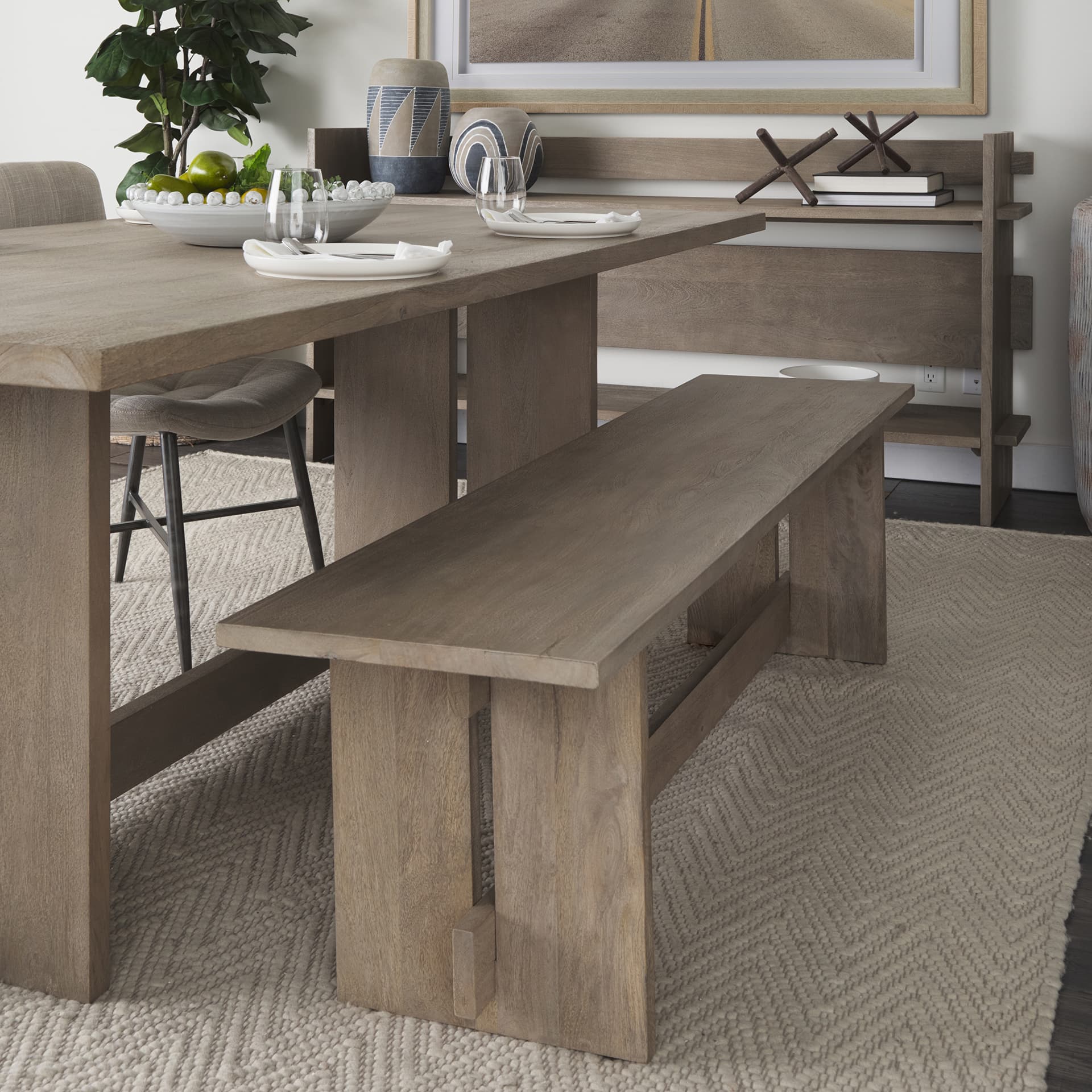 Aida 18H Light Gray Wood Dining Bench — product photograph