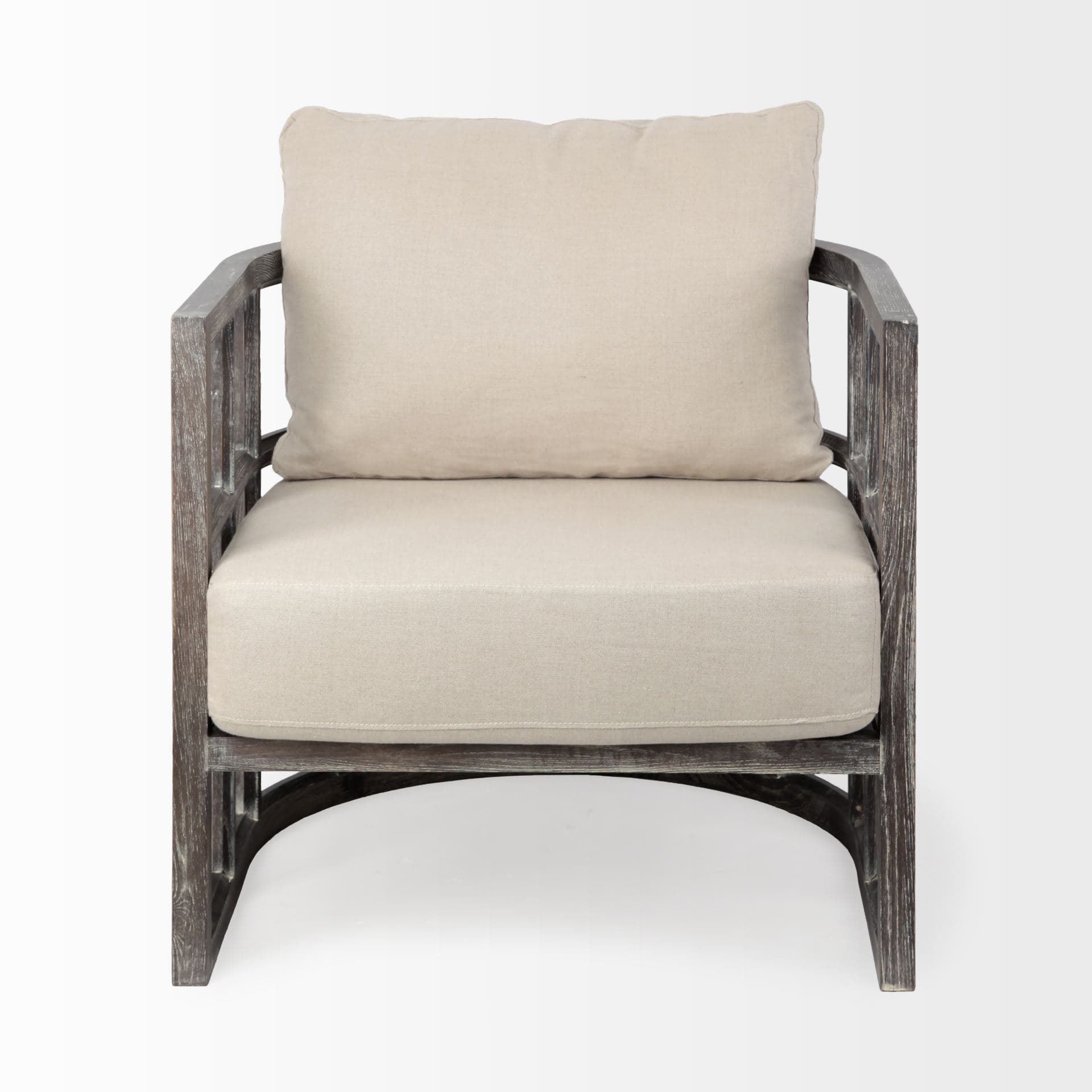 Skylar I Cream Fabric Covered Cushioned Demi-Lune Wooden Frame Accent Chair — product photograph