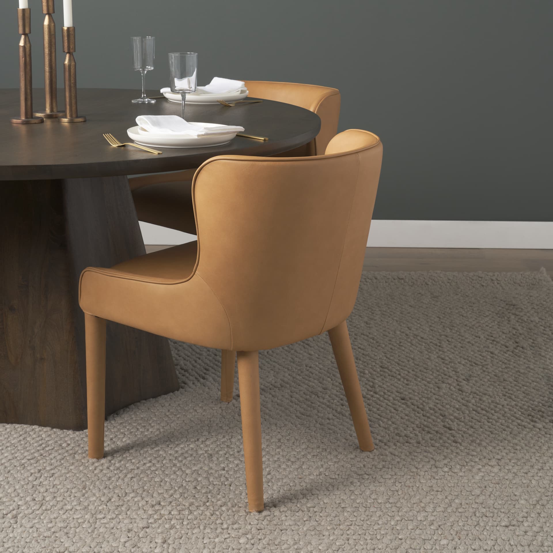 Nolan Wingback Dining Side Chair | Tan Leather w/ Tapered Wood — product photograph
