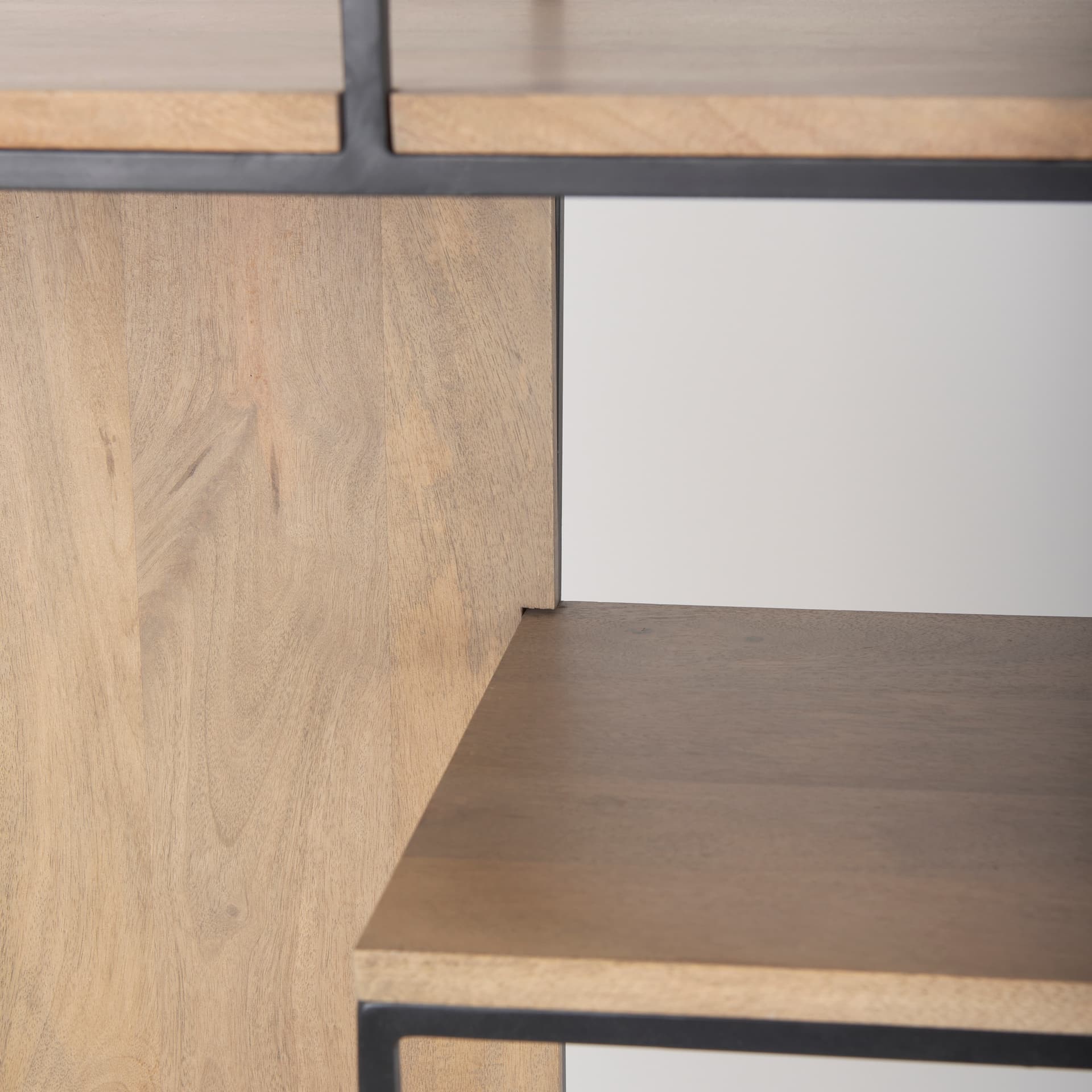 Morris 47.0L x 15.0W x 75.0H Light Brown Wood w/ Black Metal Frame 6-Tier Shelving Unit — product photograph