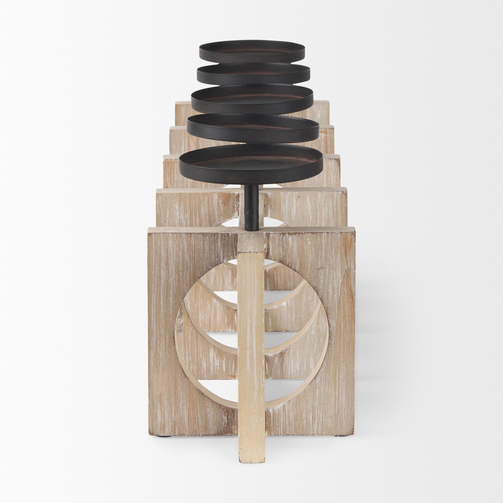 Cambie 29.0L x 6.0W x 9.0H Natural Wood W/Black Metal Candle Holders — product photograph
