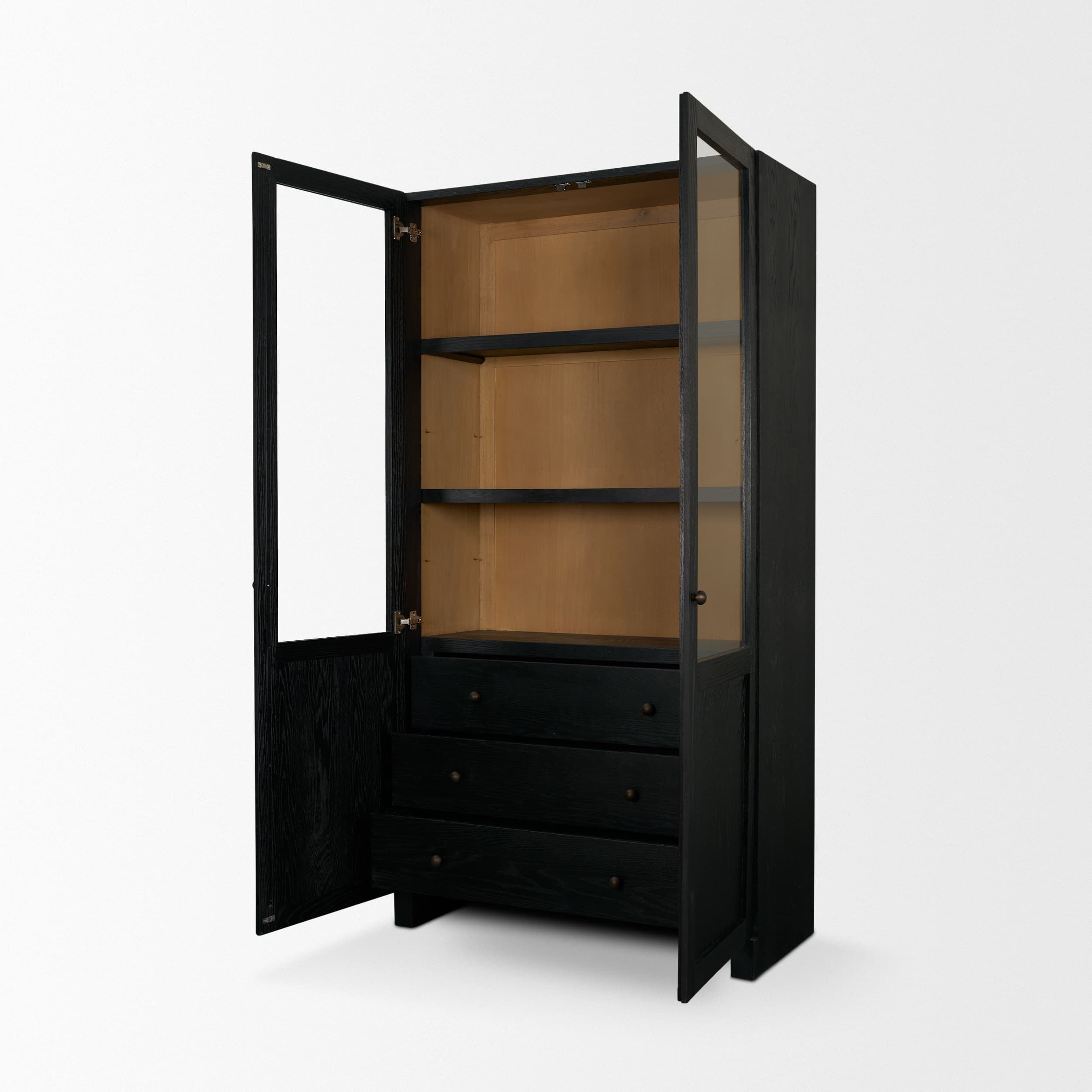 Henry Black & Light Brown Oak Wood w/ Glass Doors Curio Cabinet — product photograph
