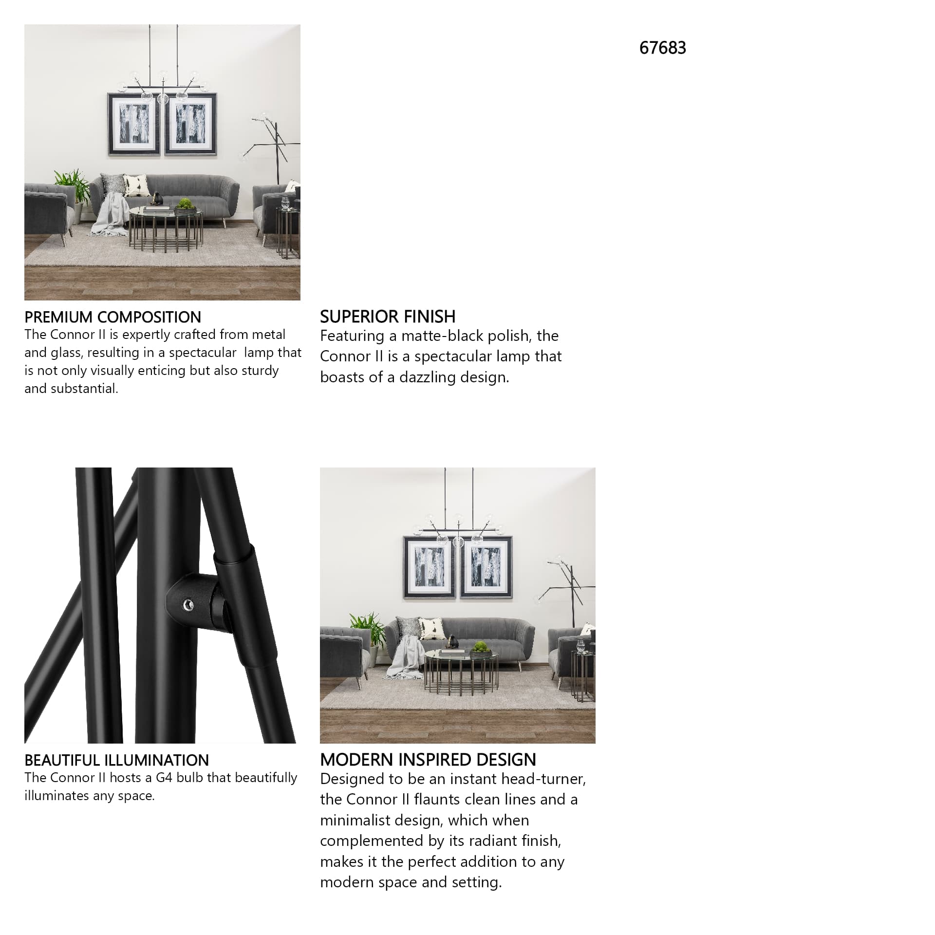Connor II 84" Black Metal Glass Globe Three Light Floor Lamp — in a styled room
