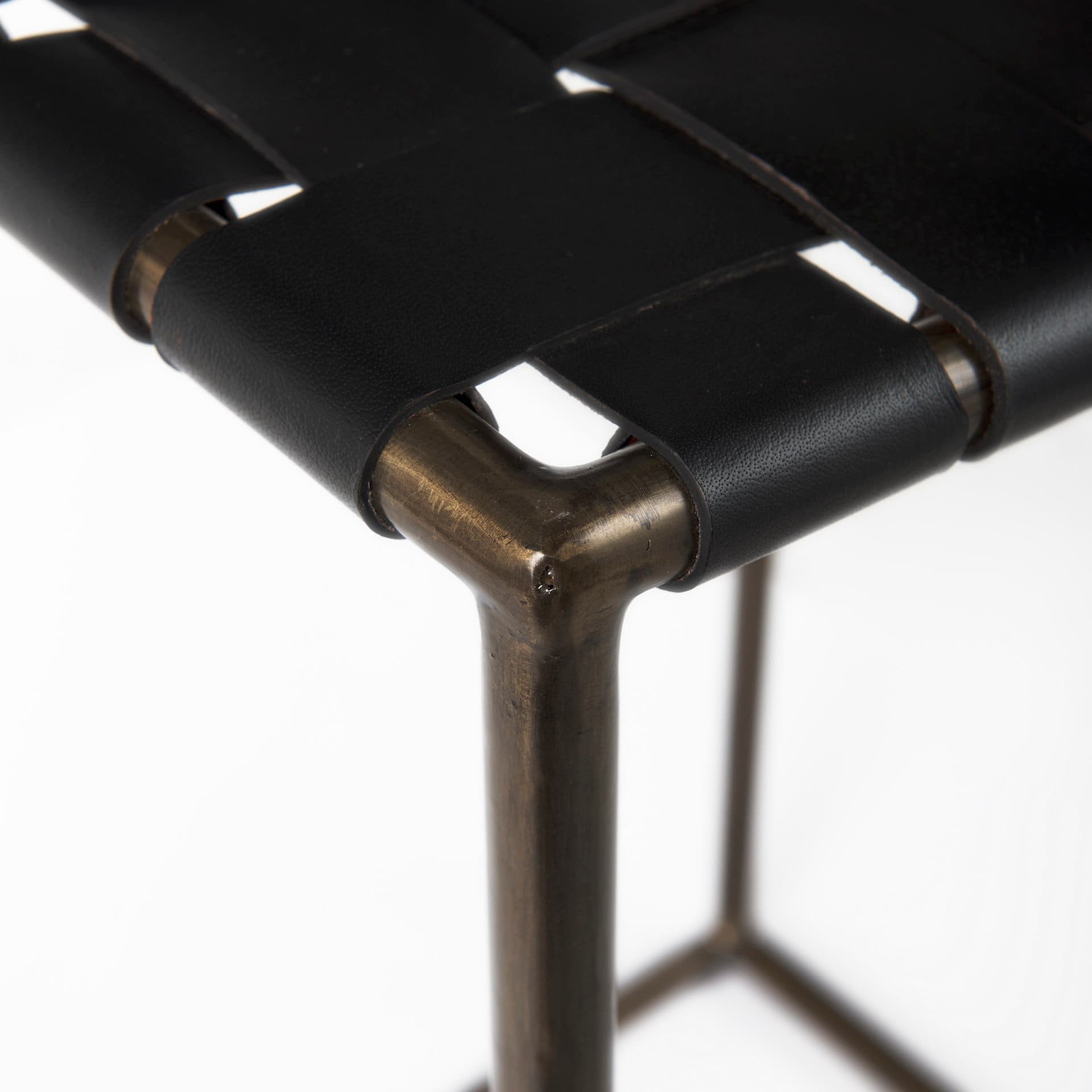 Clarissa Backless 30.25in Seat Bar Stool | Black Leather w/ Gold Metal — product photograph