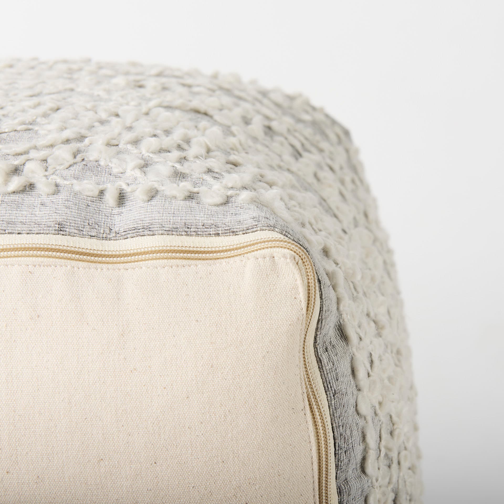 Farida 6.0L x 16.0W x 16.0H Light Gray Wool and Polyester Patterned Pouf — product photograph