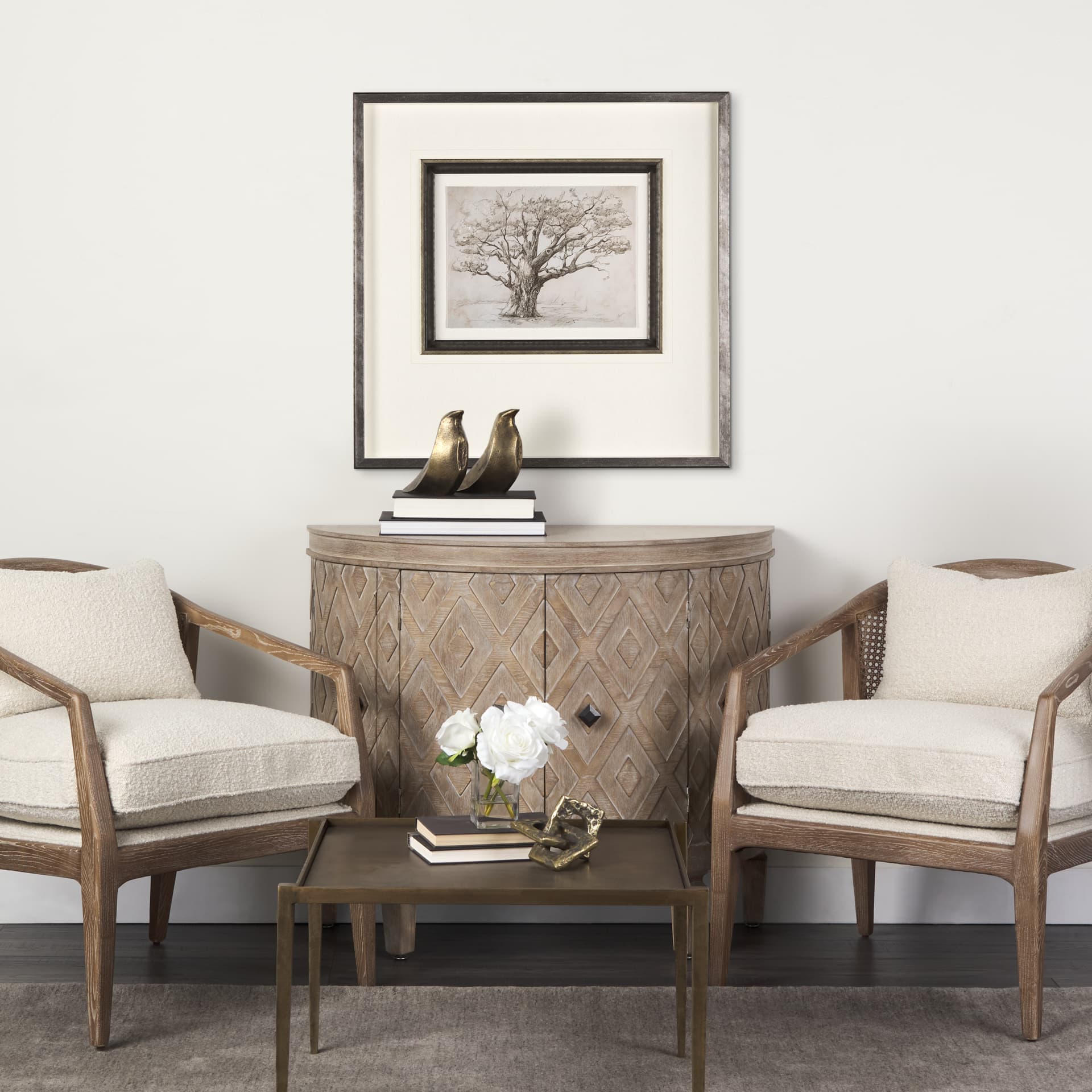 Secret Life of Tree by Mercana Studio Hand Embellished Textured Framed Art Print Matted under Glass — in a styled room