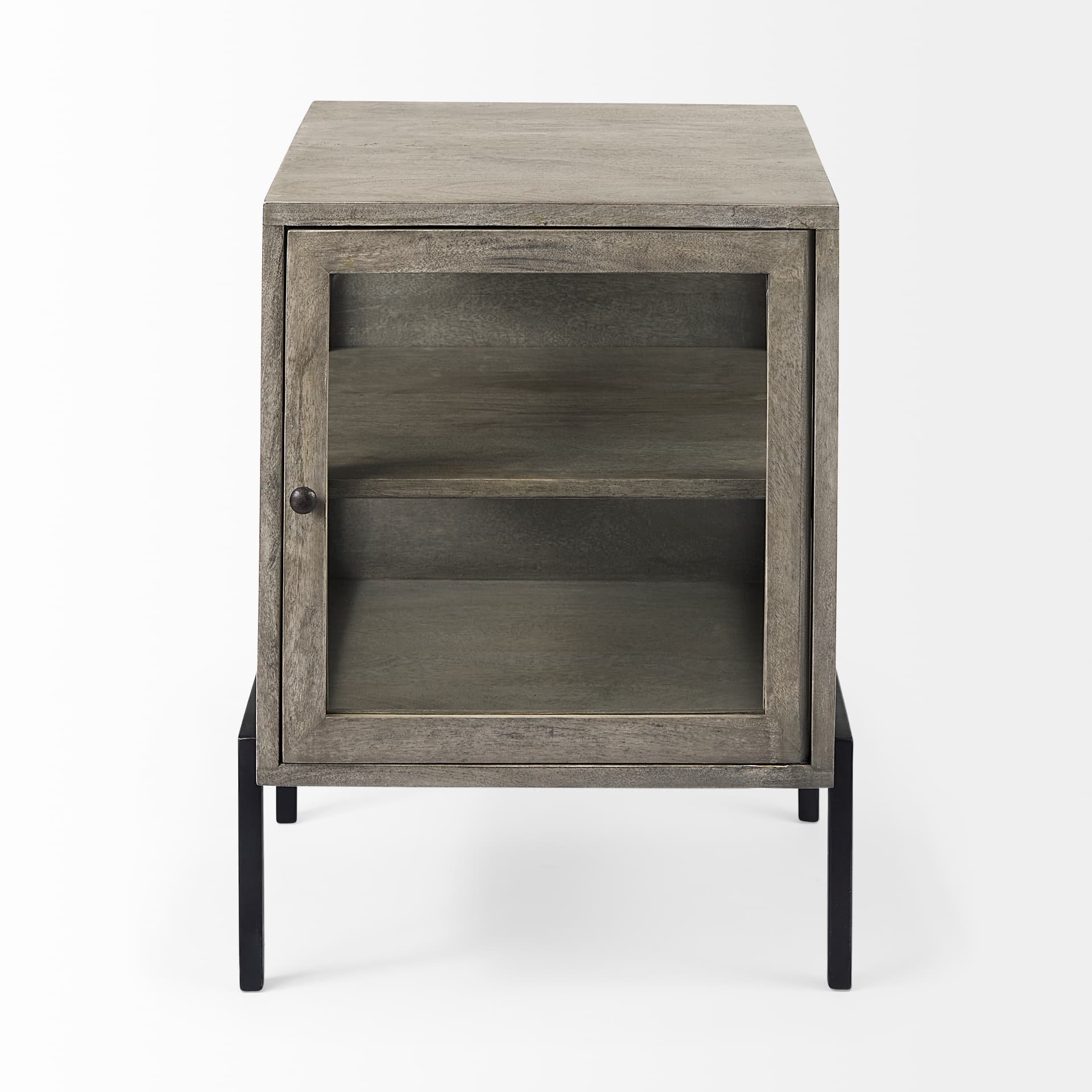 Arelius 20L x 18W x 26H Gray Wood W/ Black Metal Frame End/Side Table — product photograph