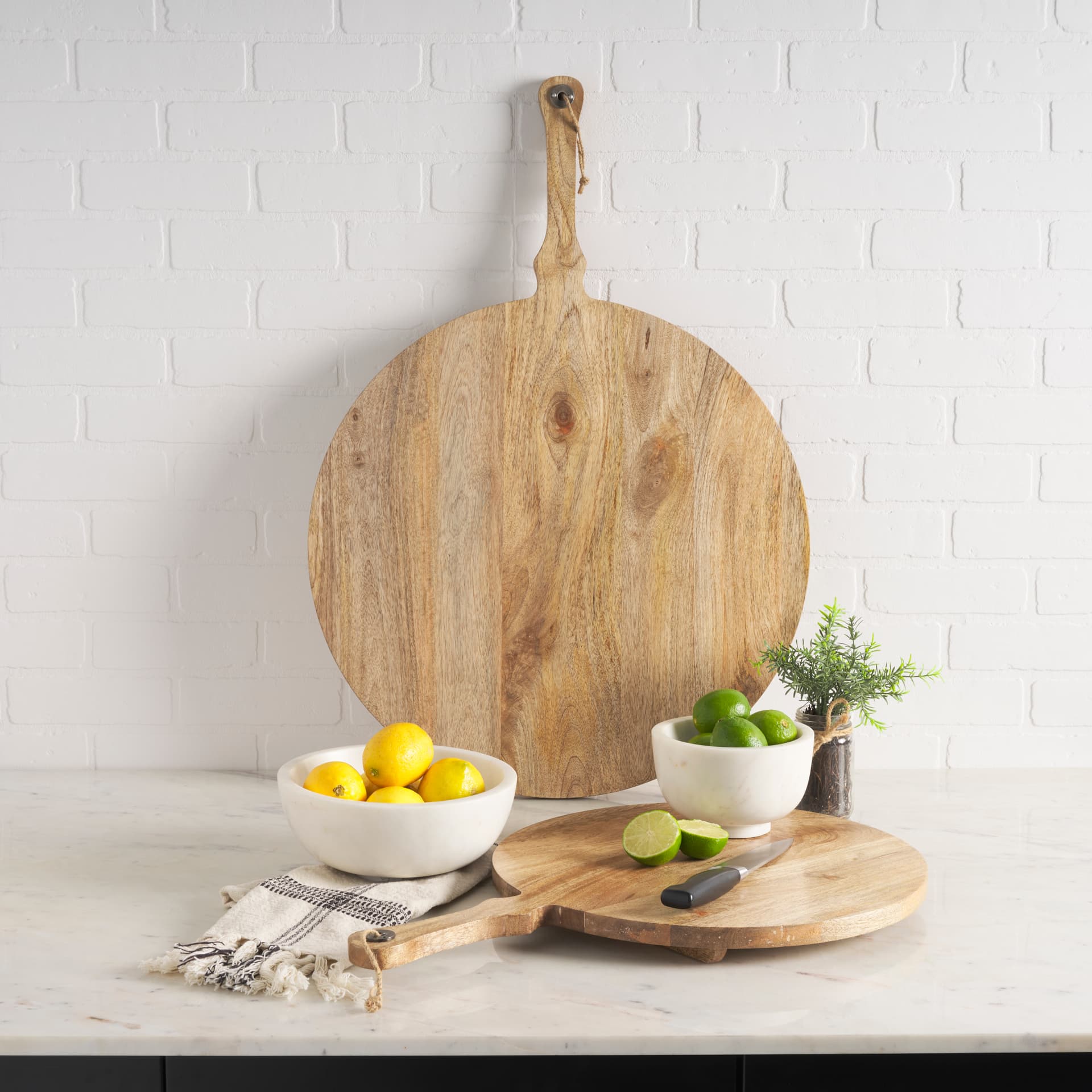 Katora Large Premium Solid White Marble Bowl — in a styled room