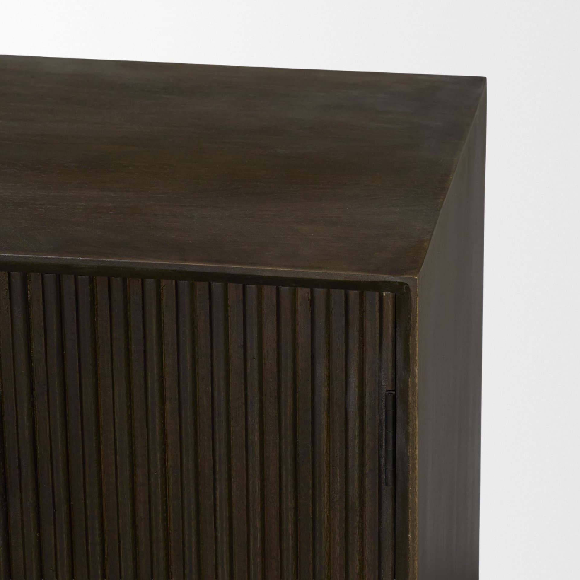 Cinder Distressed Dark Brown Wood Reeded 4-Door Closed Sideboard — product photograph