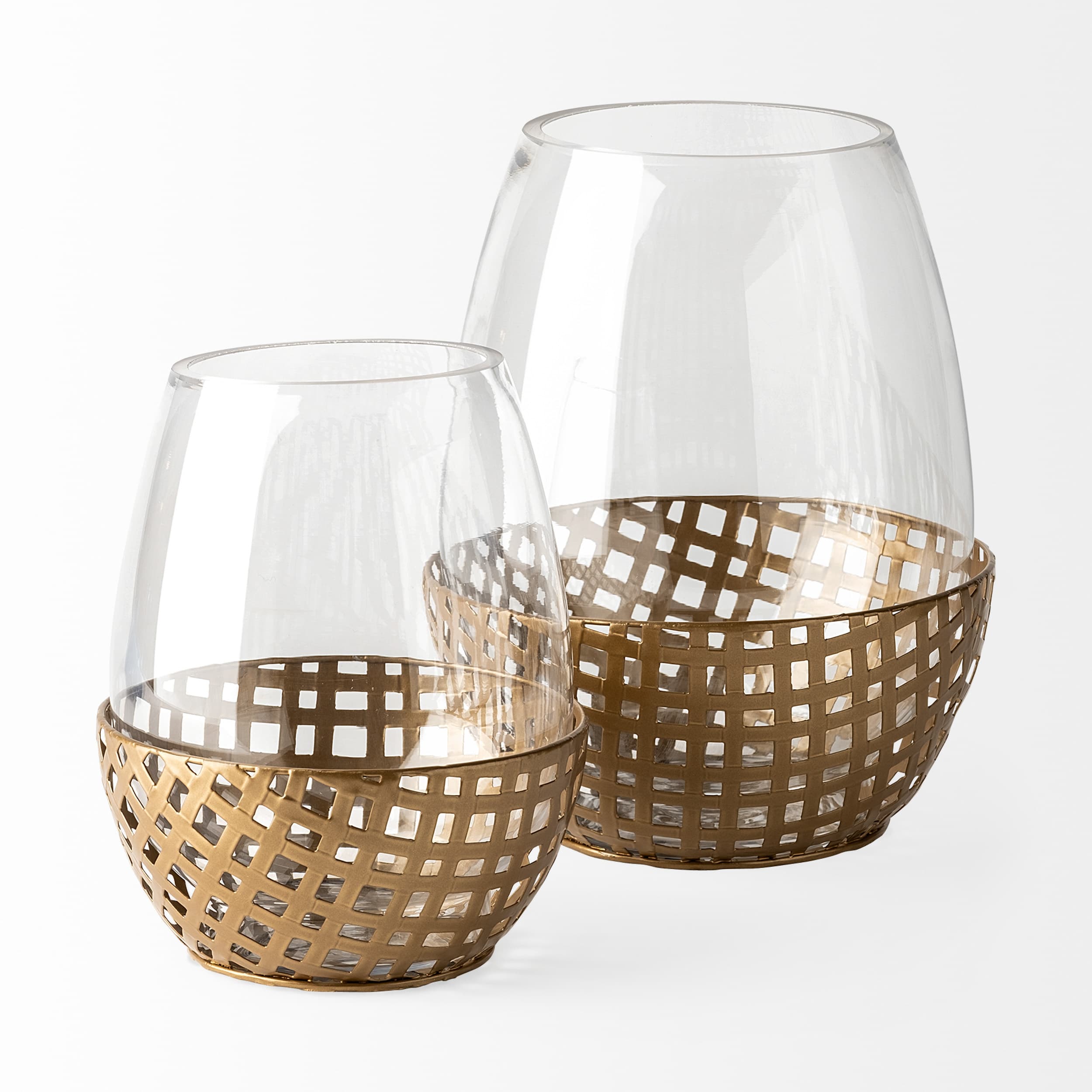 Reena I Small Gold Woven Metal Base Table Candle Holder — product photograph