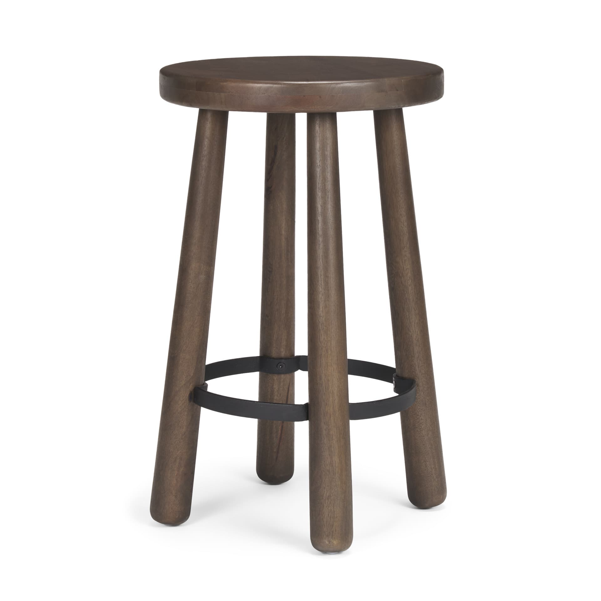 Weldon Backless 26in Seat Counter Stool | Dark Brown Wood w/ Metal — product photograph