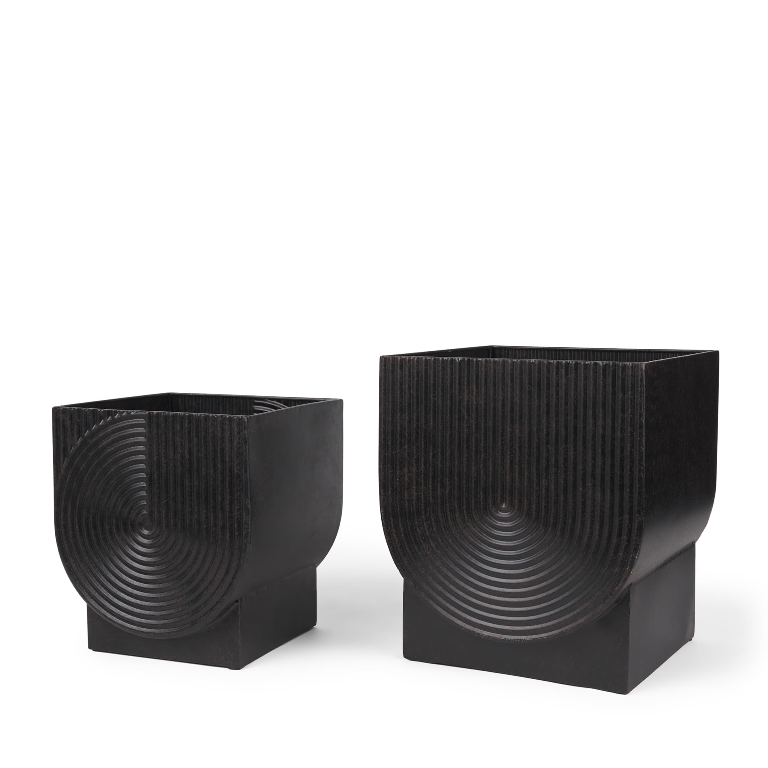Medina Antiqued Black Metal Planters (Set of 2) — product photograph