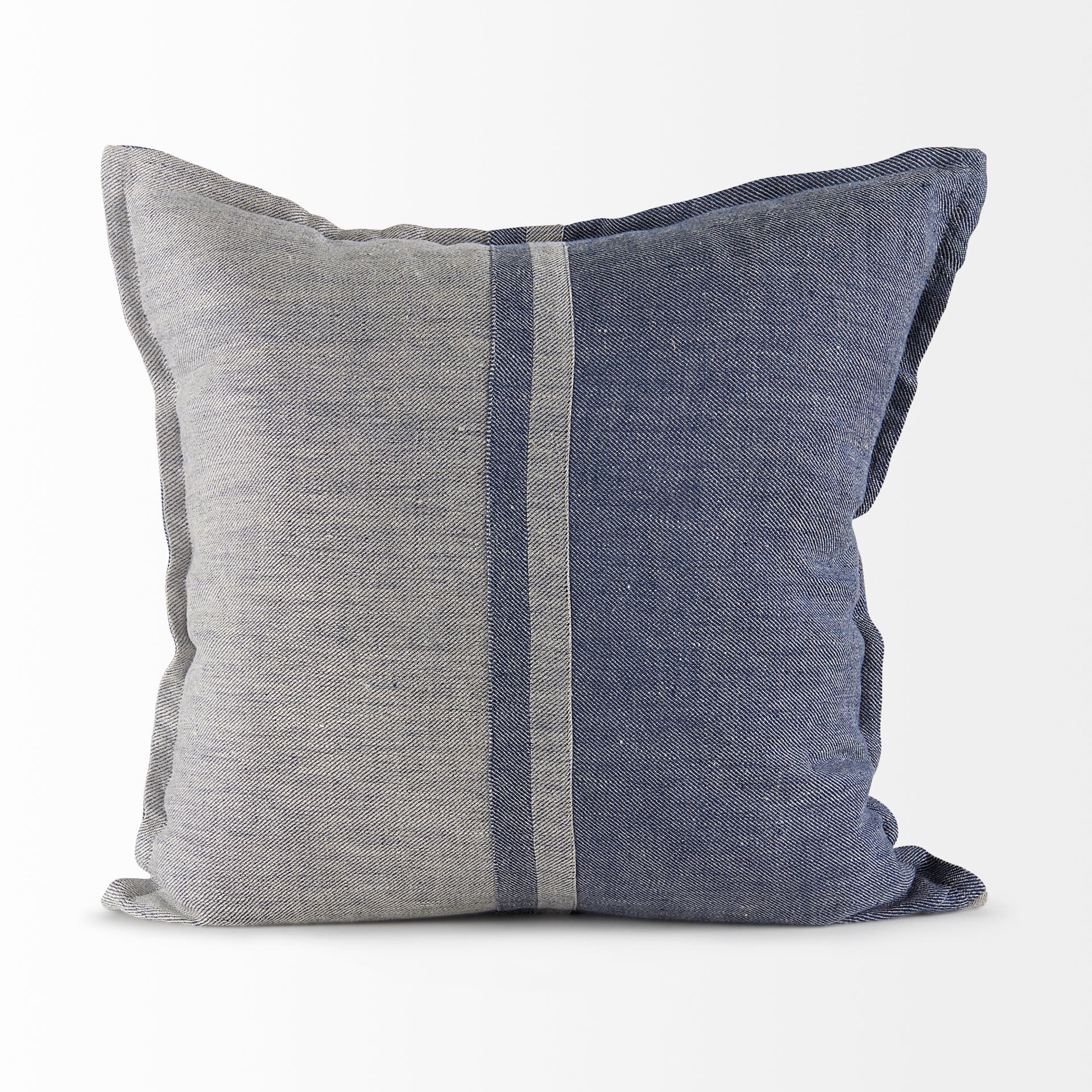 Aubrielle 20x20 Gray and Blue Fabric Color Blocked Pillow Cover — product photograph