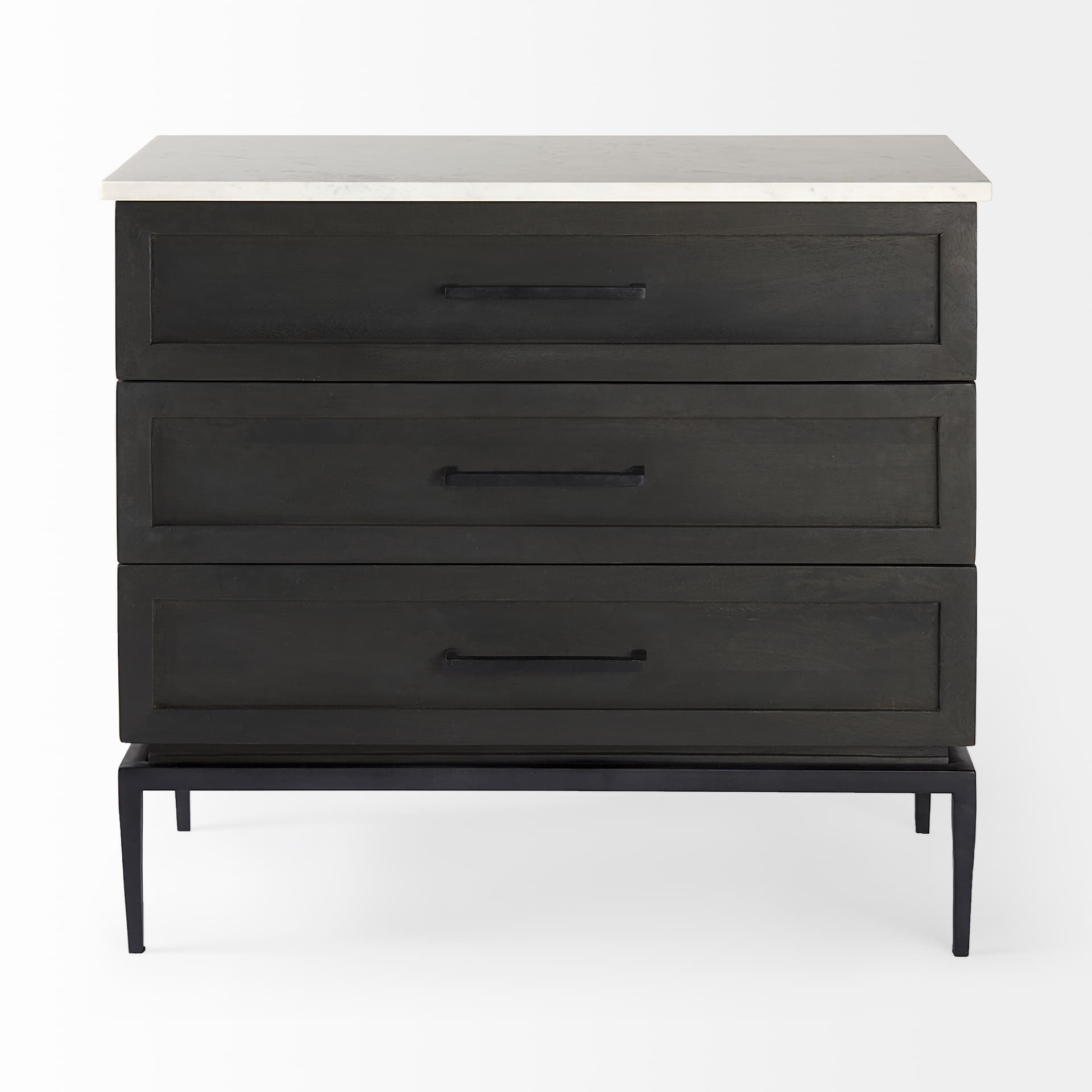 Divina Black-Brown Wood w/ White Marble Top and Black Metal Base Accent Cabinet — product photograph