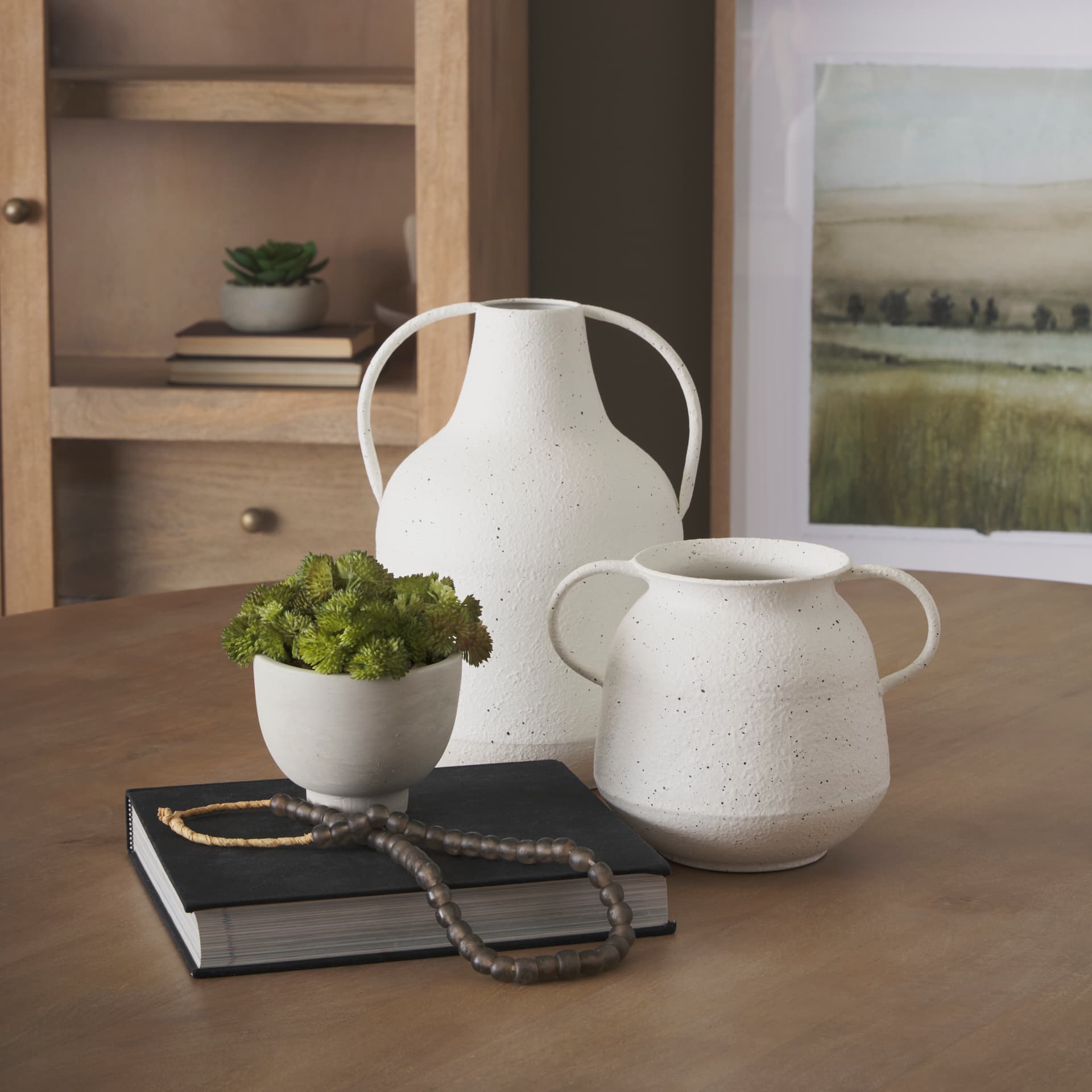 Treva Small White w/ Black Speckles Metal Vase — product photograph