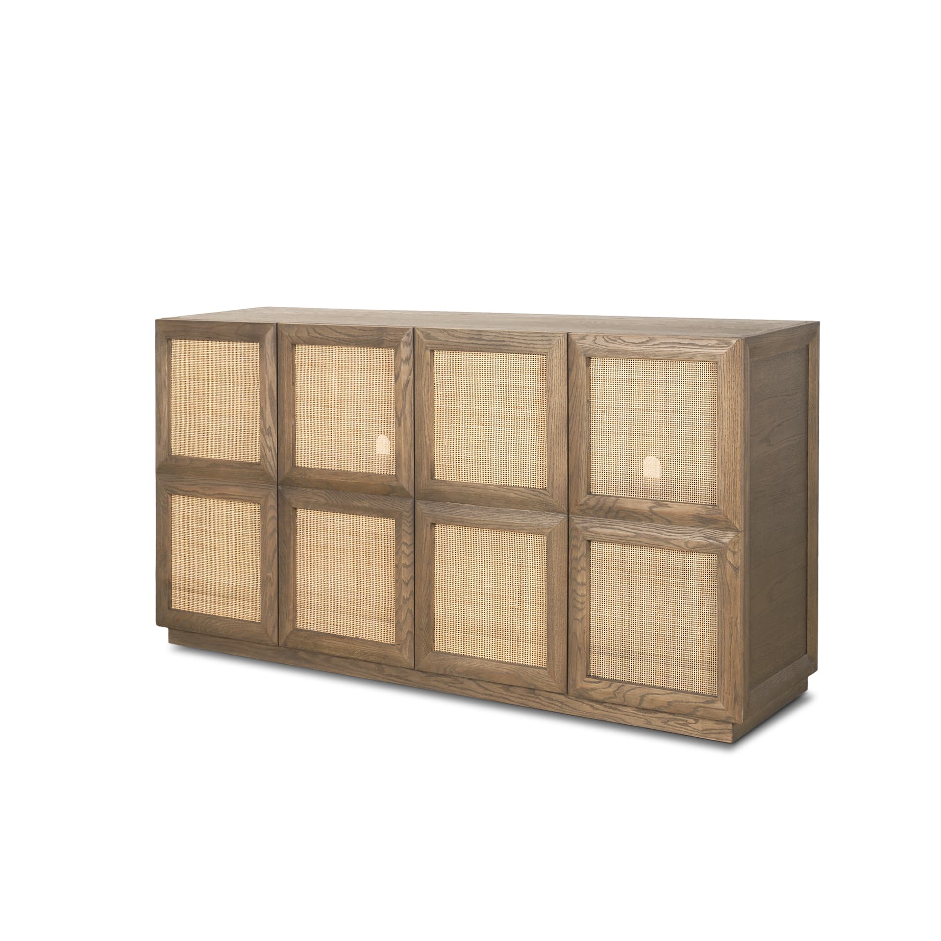 Sina Brown Oak Wood w/ Natural Rattan 4 Door Sideboard — product photograph