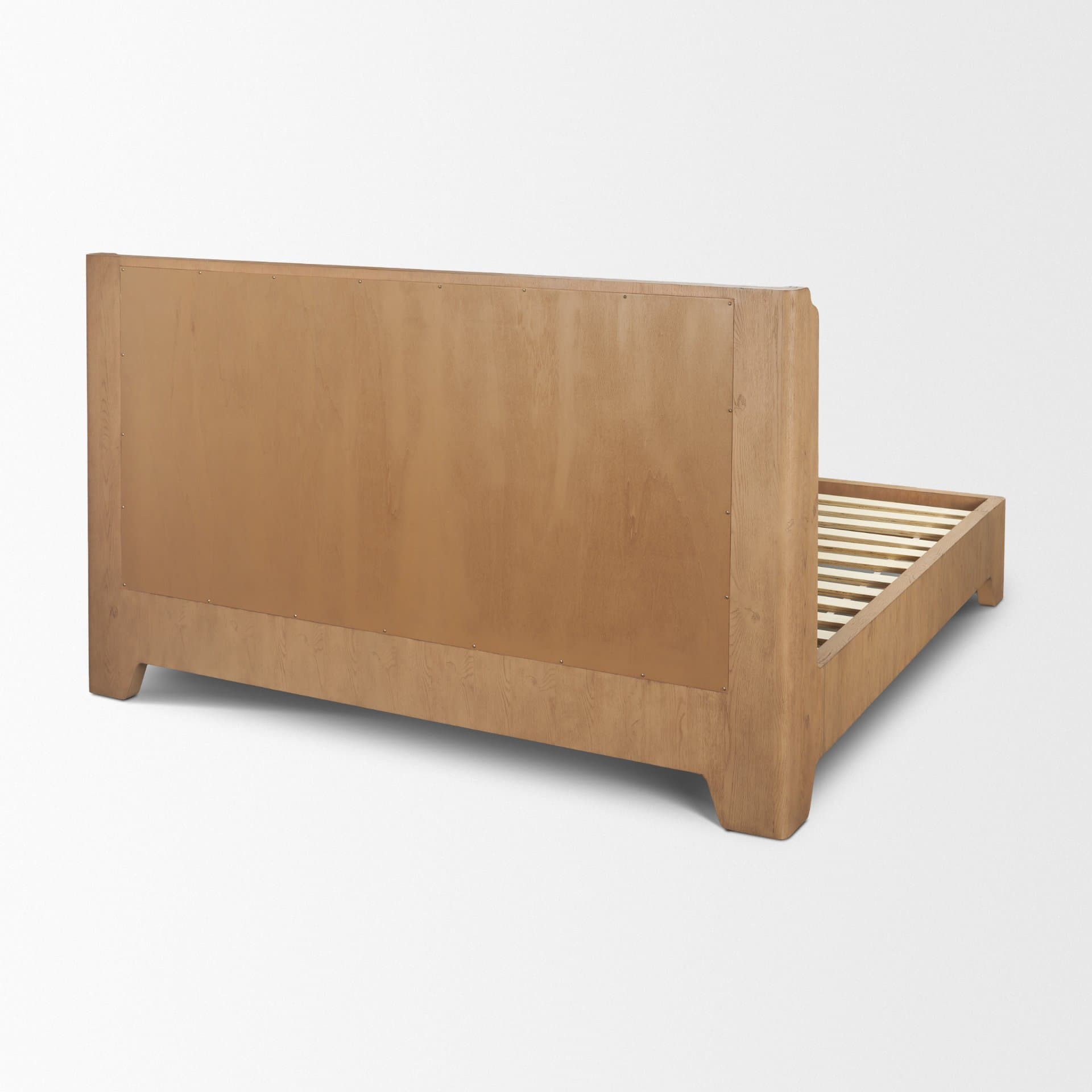 Holden King Upholstered Bedframe | Shelter Headboard | Burgundy Performance Fabric — product photograph