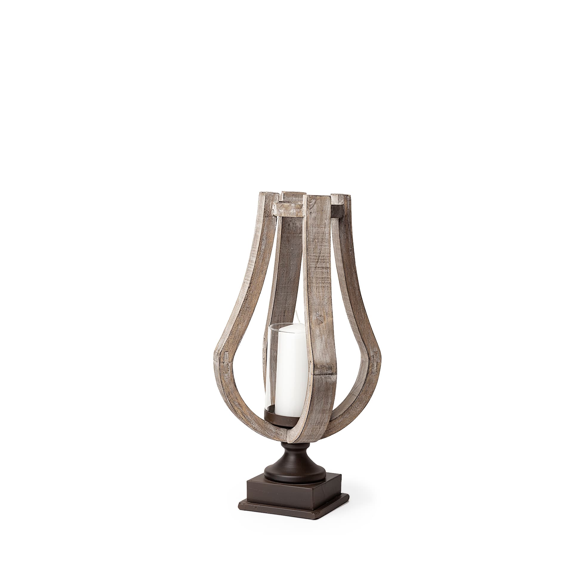 Brillion Small Rustic Wood Metal Table Candle Holder — product photograph