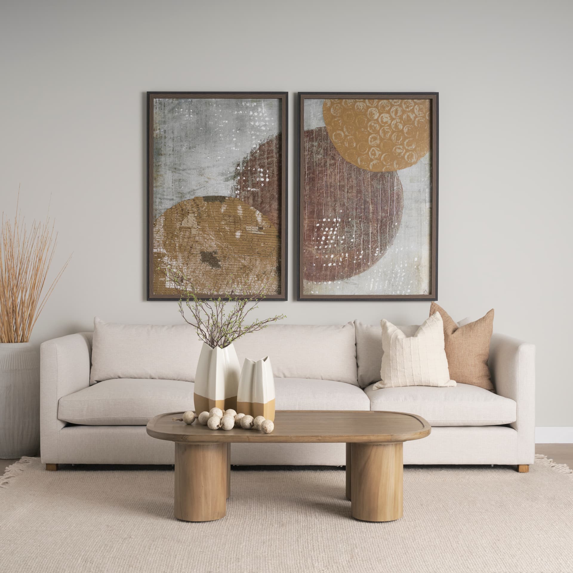 Vania Large Off White w/ Tan Textured Ceramic Vase — product photograph