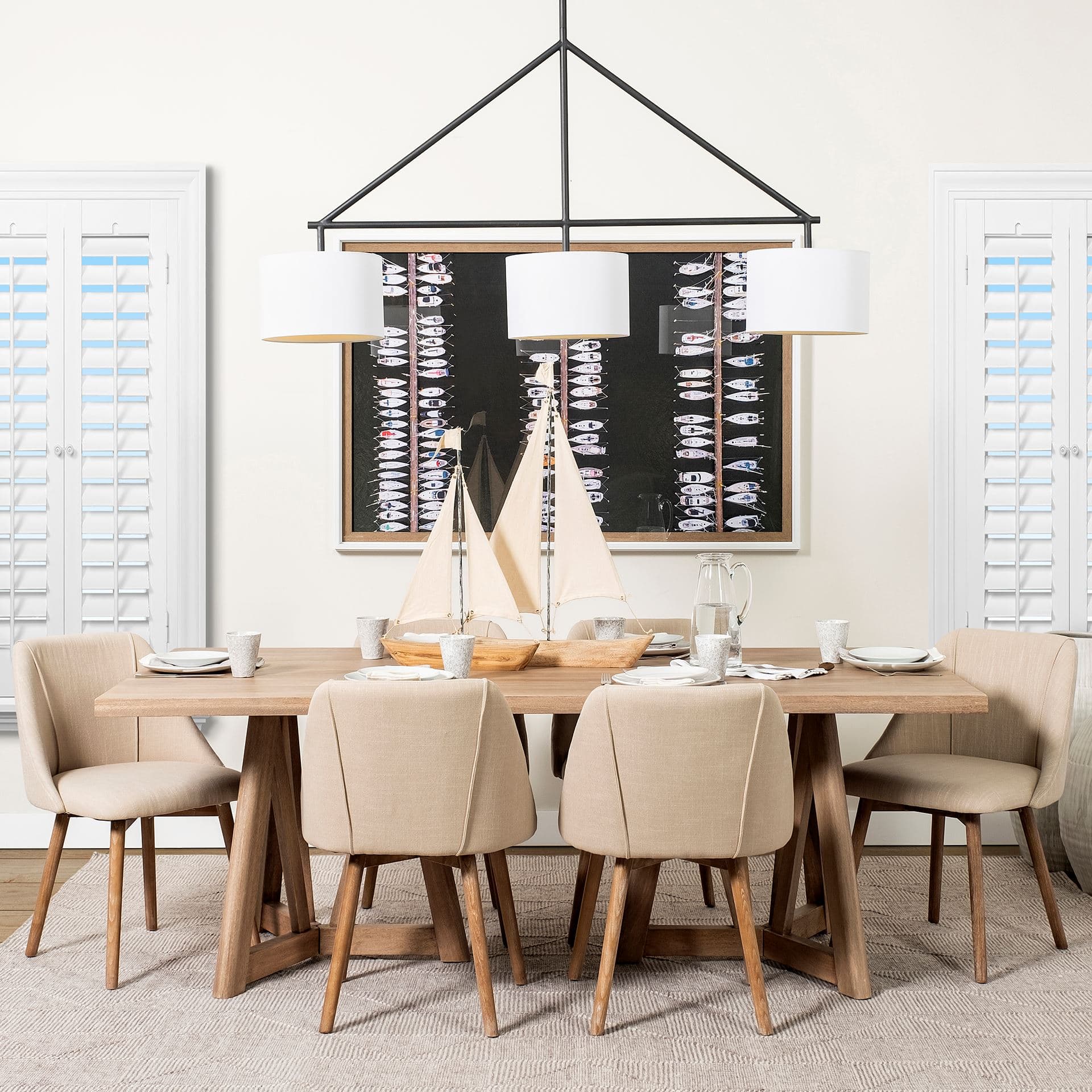 Tartane Large 22L x 2W Brown/Cream Nautical Inspired Sailboat — in a styled room